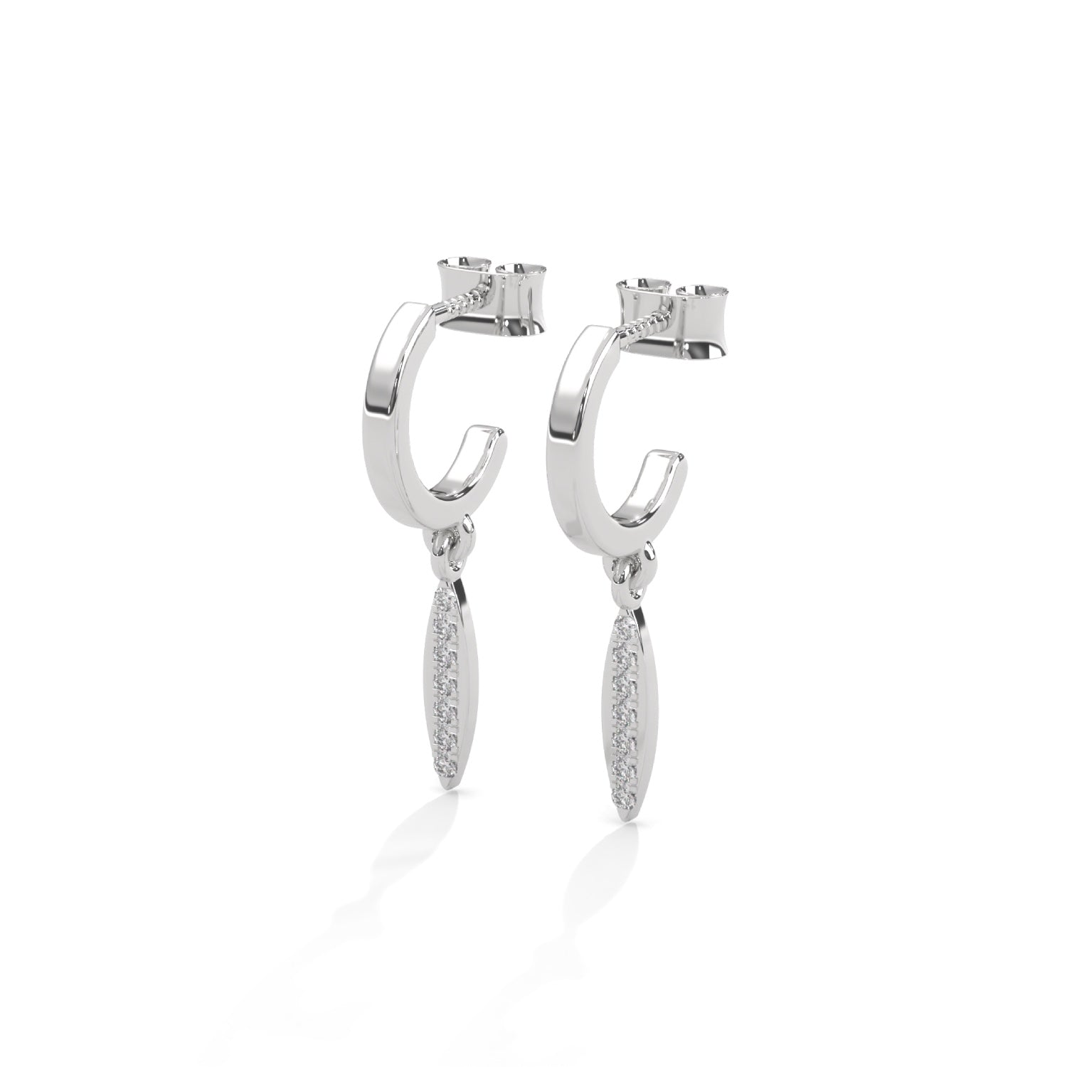 Lab-Grown Diamond Pavé Marquise Drop Huggie Hoop Earrings in White Gold