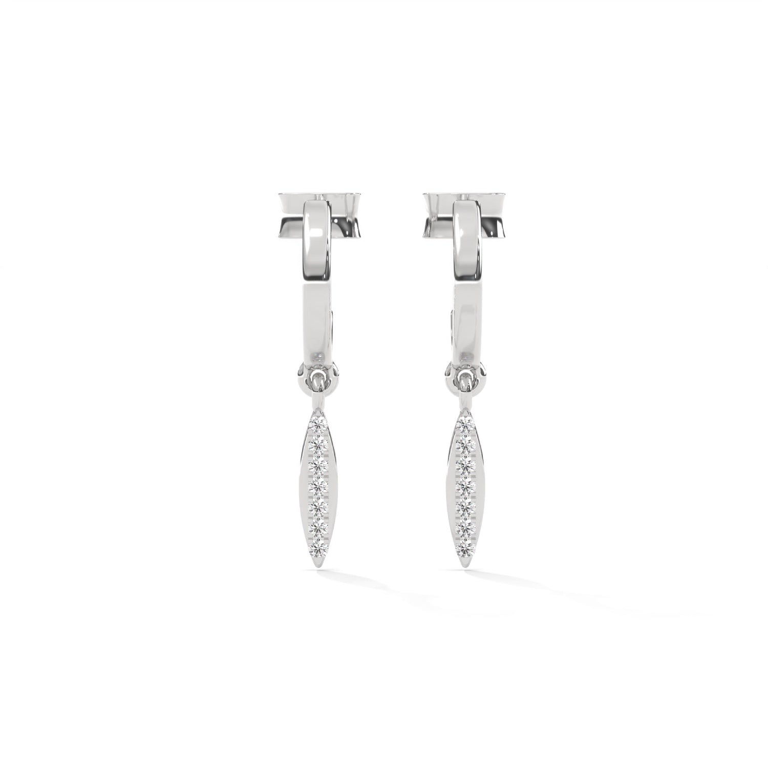 Lab-Grown Diamond Pavé Marquise Drop Huggie Hoop Earrings in White Gold