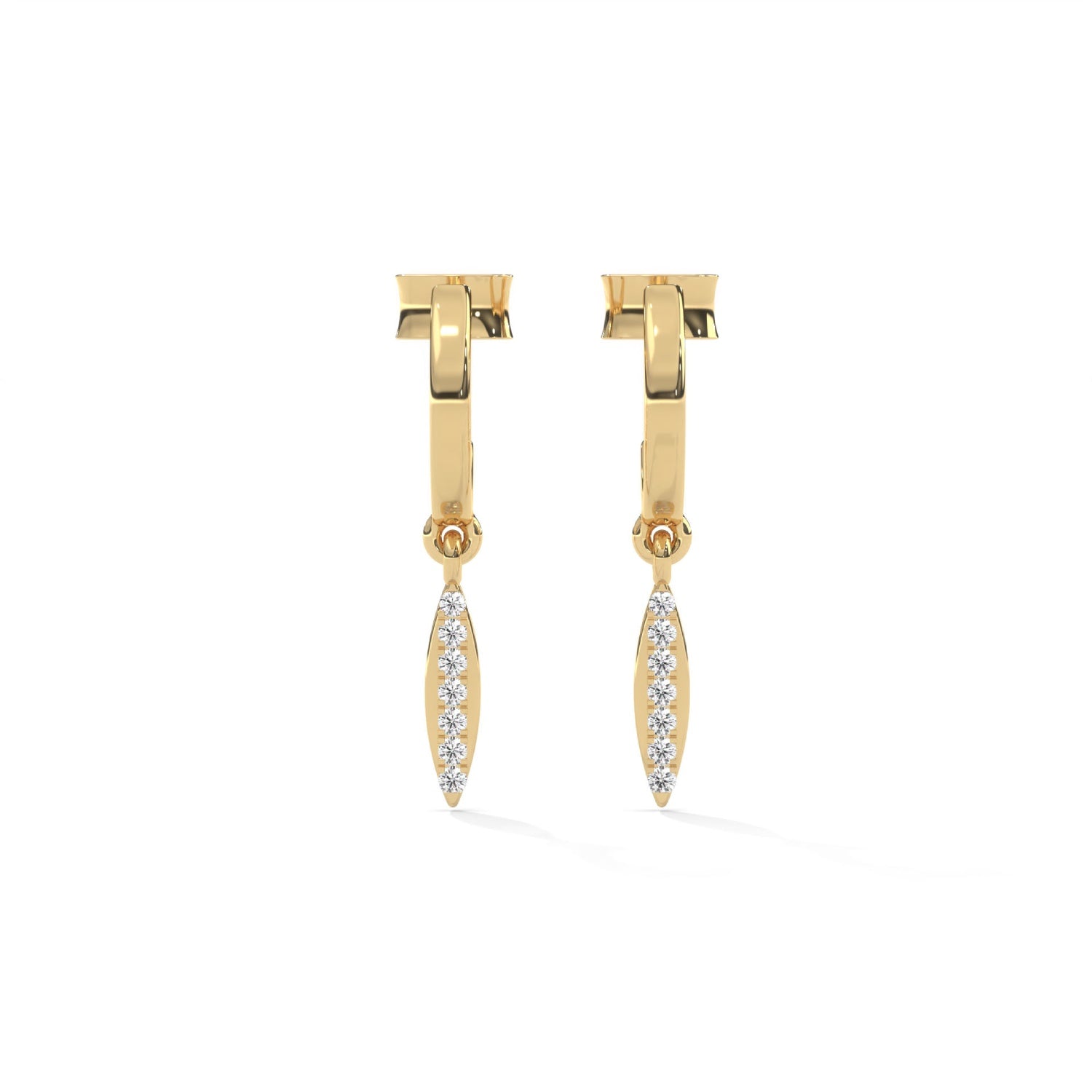 Lab-Grown Diamond Pavé Marquise Drop Huggie Hoop Earrings in Yellow Gold