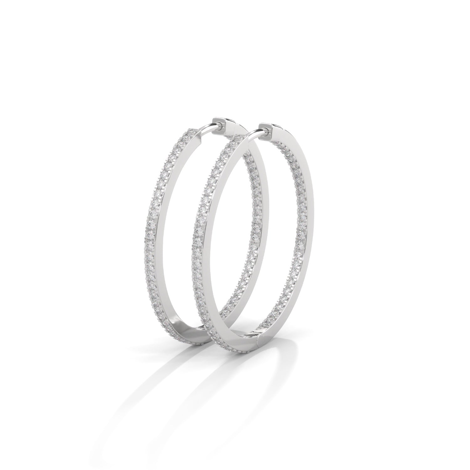 Lab-Grown Diamond Pavé Medium Hoop Earrings in White Gold
