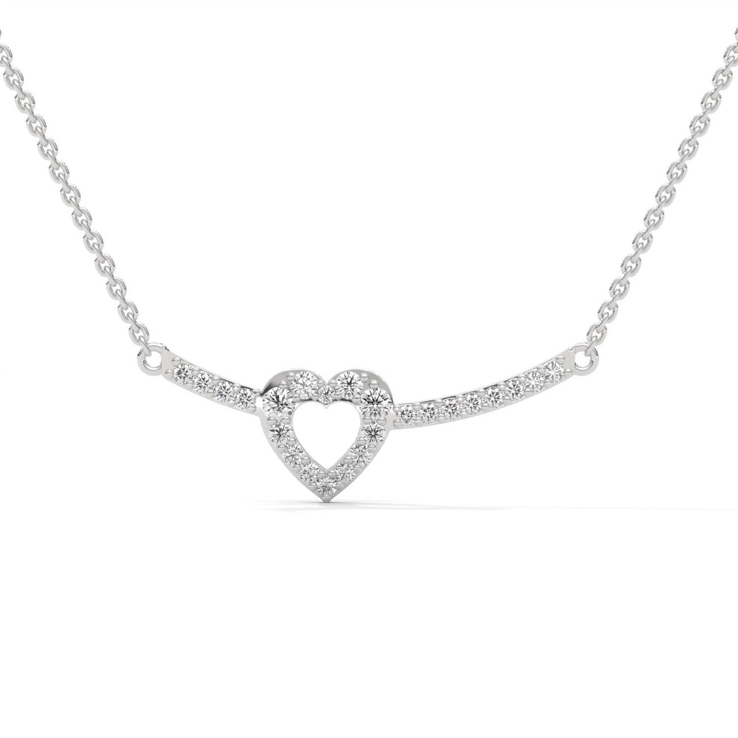 Lab-Grown Diamond Pavé Open Heart Pendant in White Gold