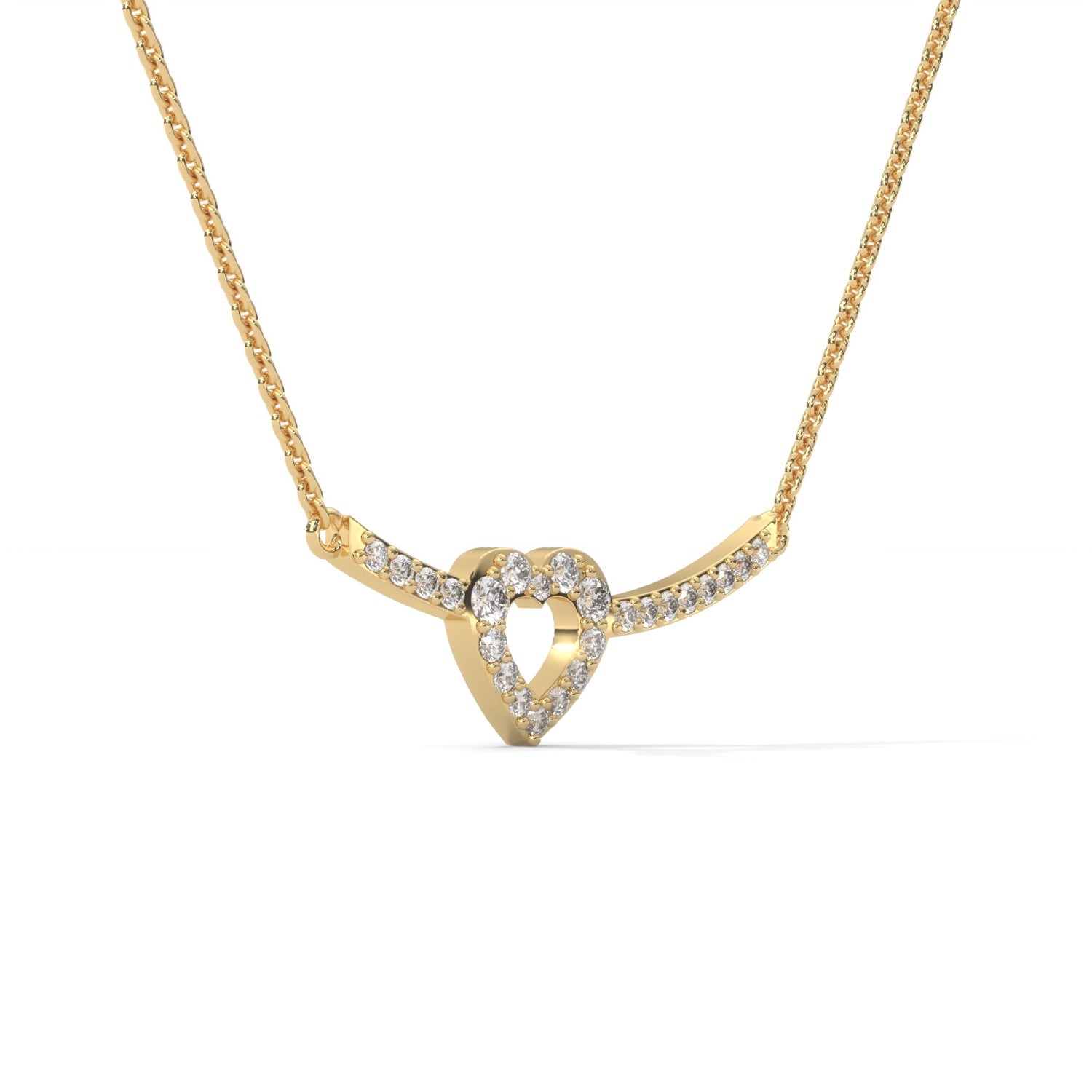 Lab-Grown Diamond Pavé Open Heart Pendant in Yellow Gold