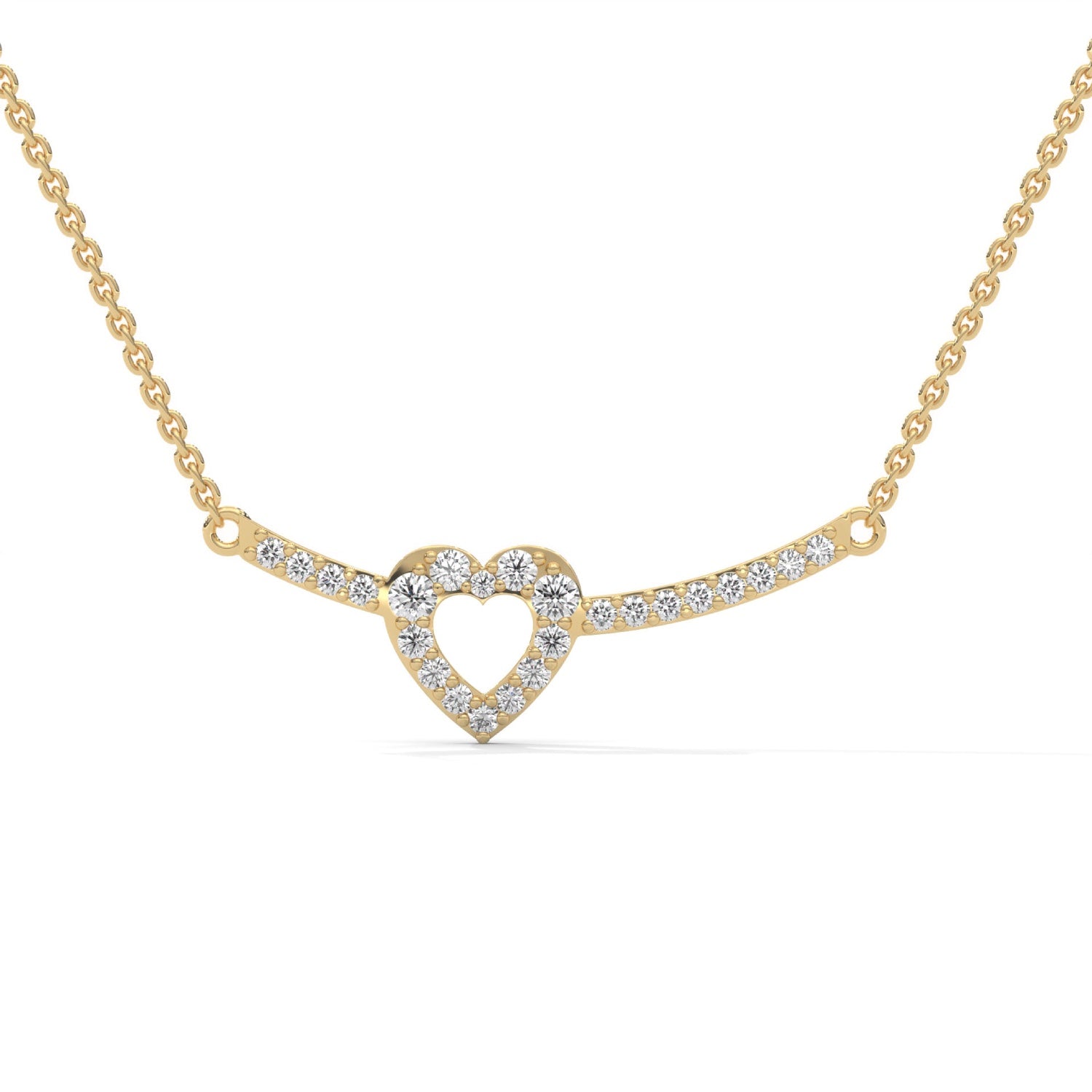 Lab-Grown Diamond Pavé Open Heart Pendant in Yellow Gold