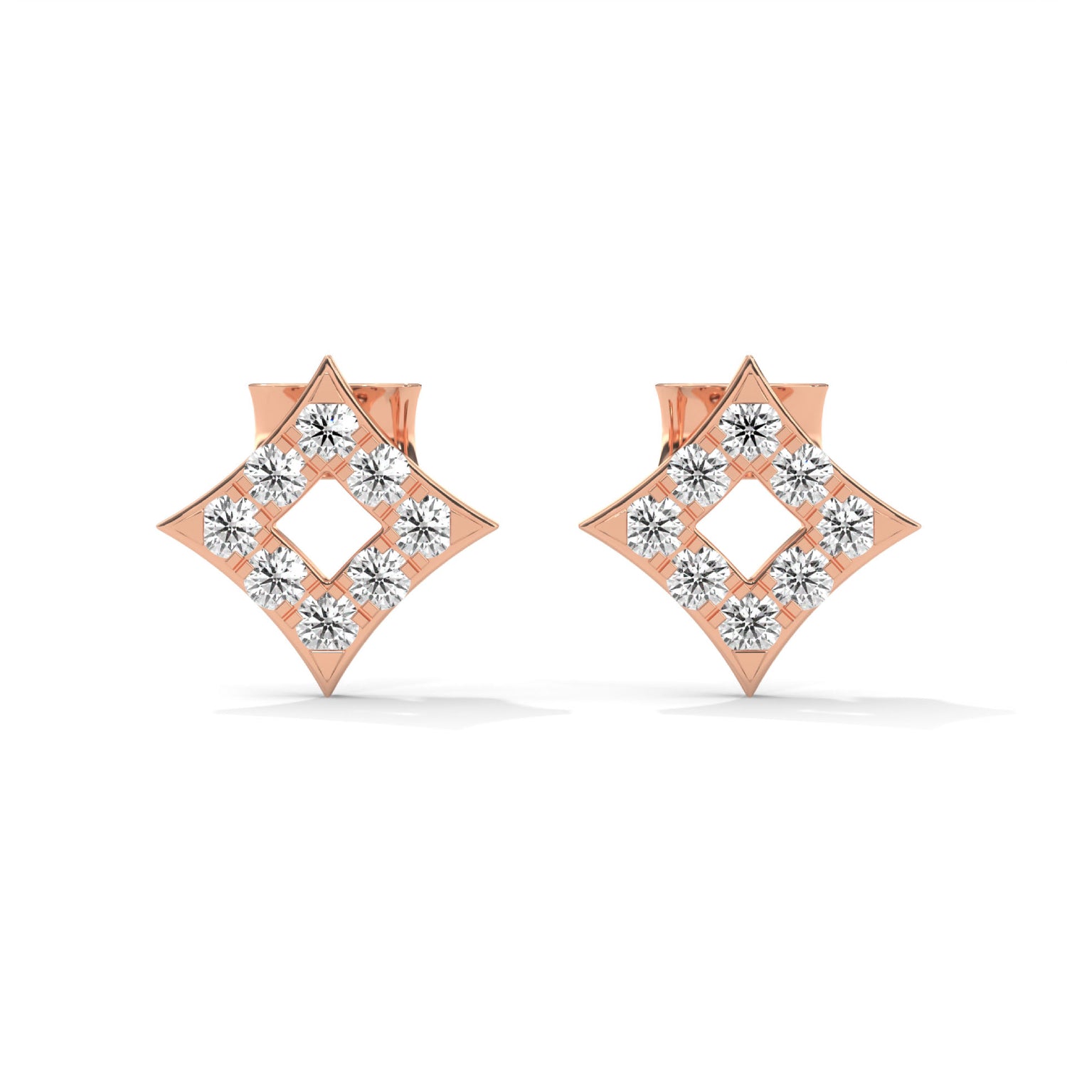 Lab-Grown Diamond Pavé Openwork Square Stud Earrings in Rose Gold