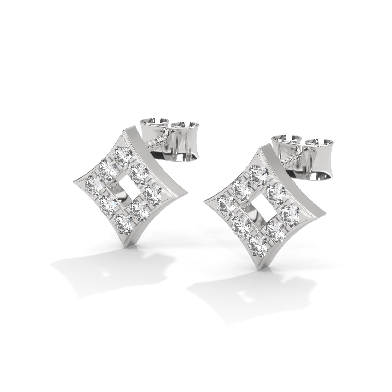 Lab-Grown Diamond Pavé Openwork Square Stud Earrings in White Gold