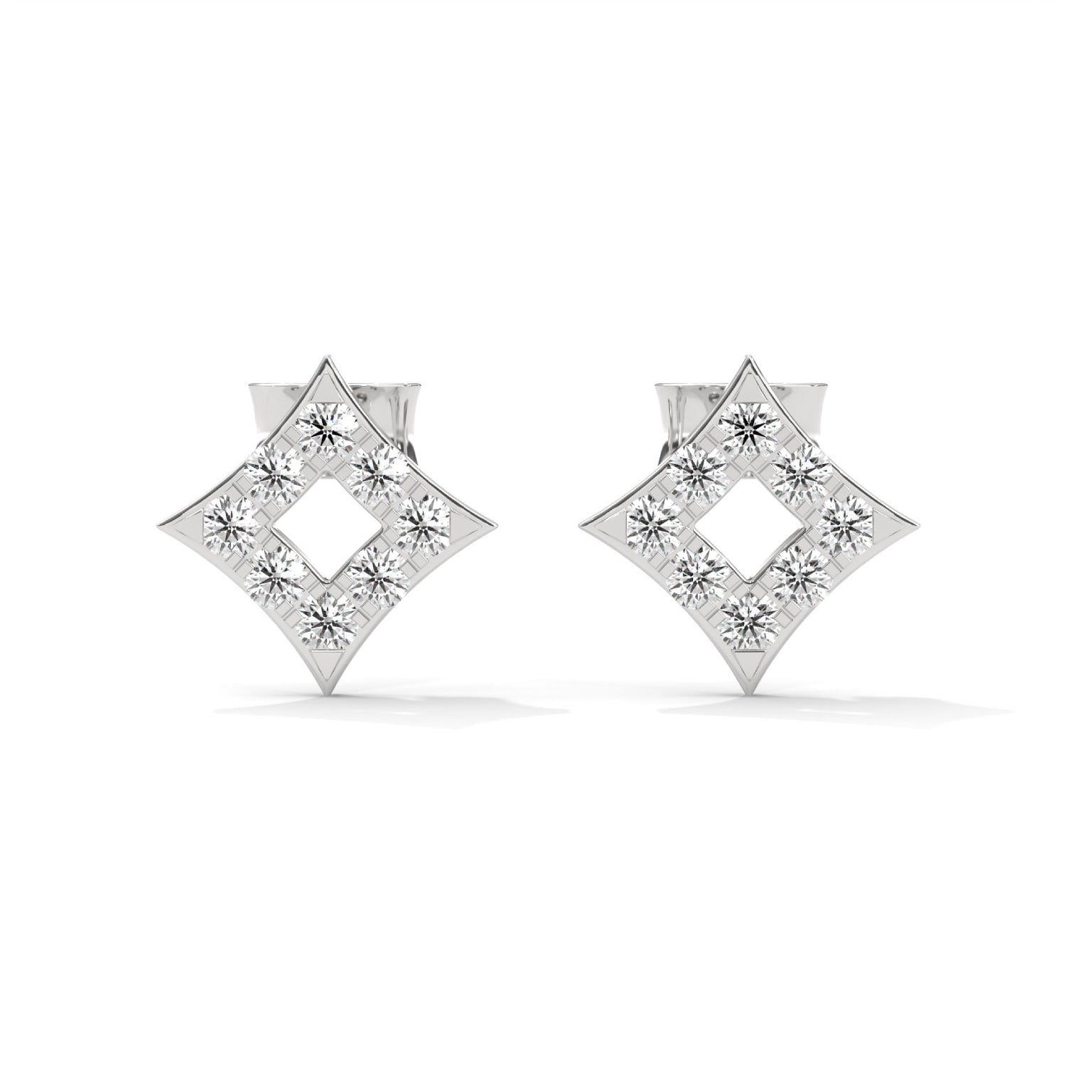 Lab-Grown Diamond Pavé Openwork Square Stud Earrings in White Gold