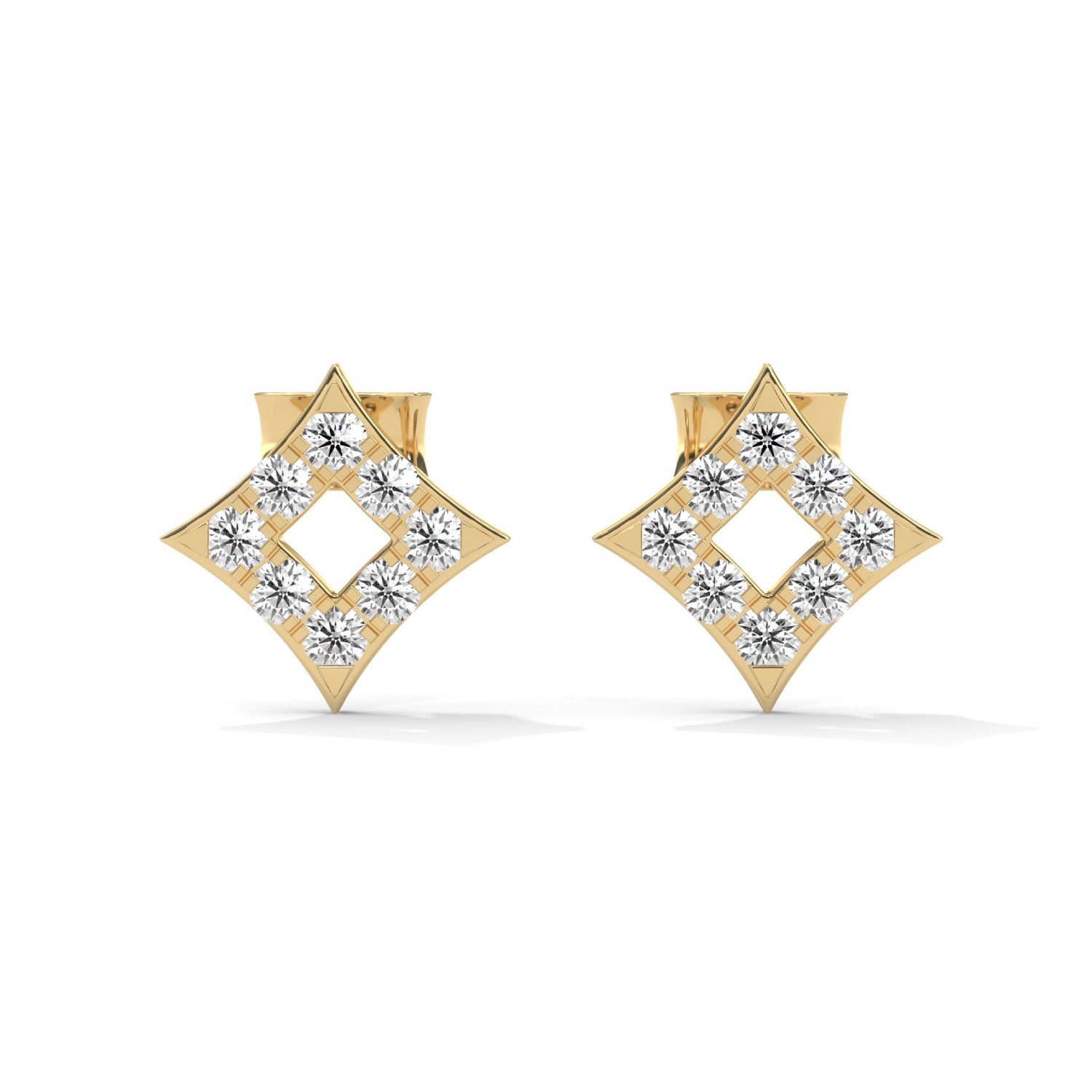 Lab-Grown Diamond Pavé Openwork Square Stud Earrings in Yellow Gold