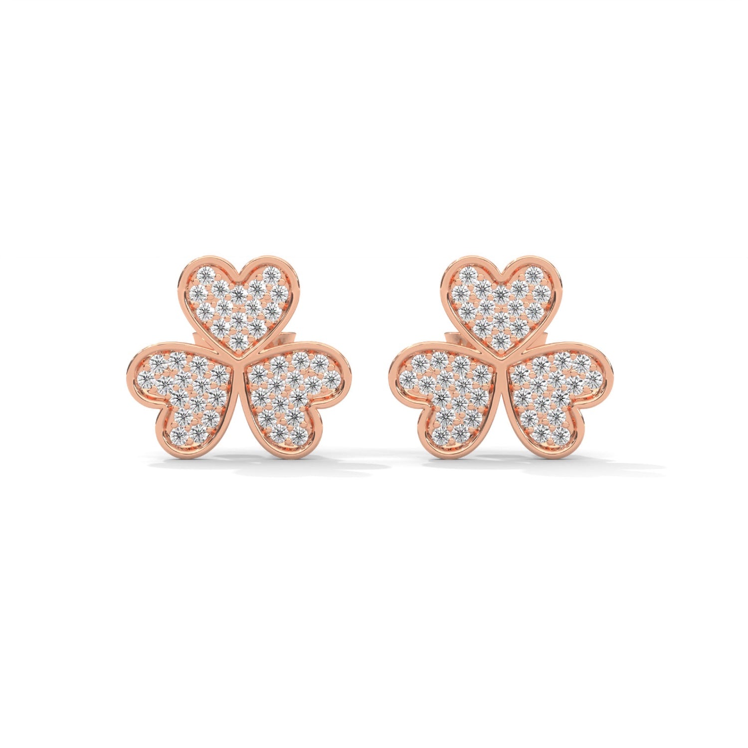Lab-Grown Diamond Pavé Triple Heart Stud Earrings in Rose Gold