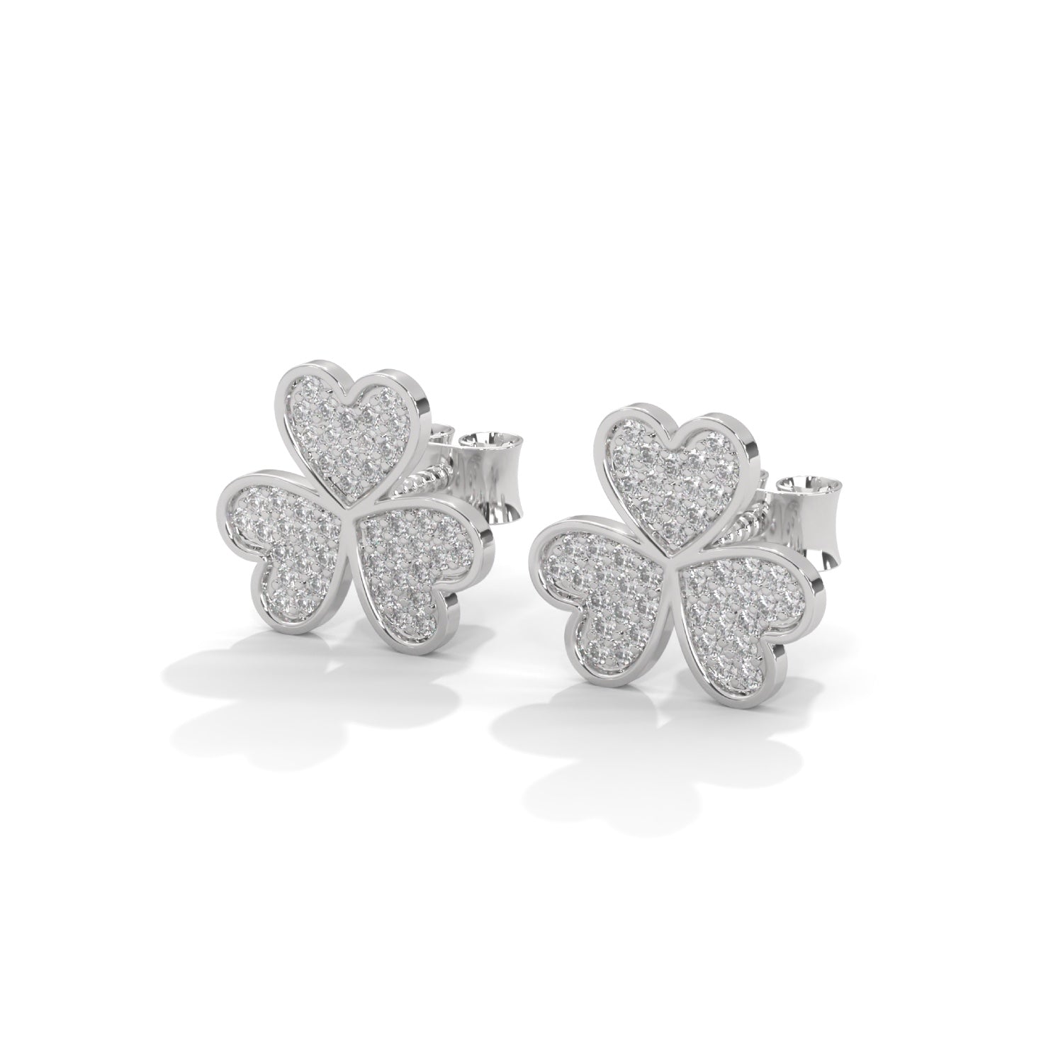 Lab-Grown Diamond Pavé Triple Heart Stud Earrings in White Gold