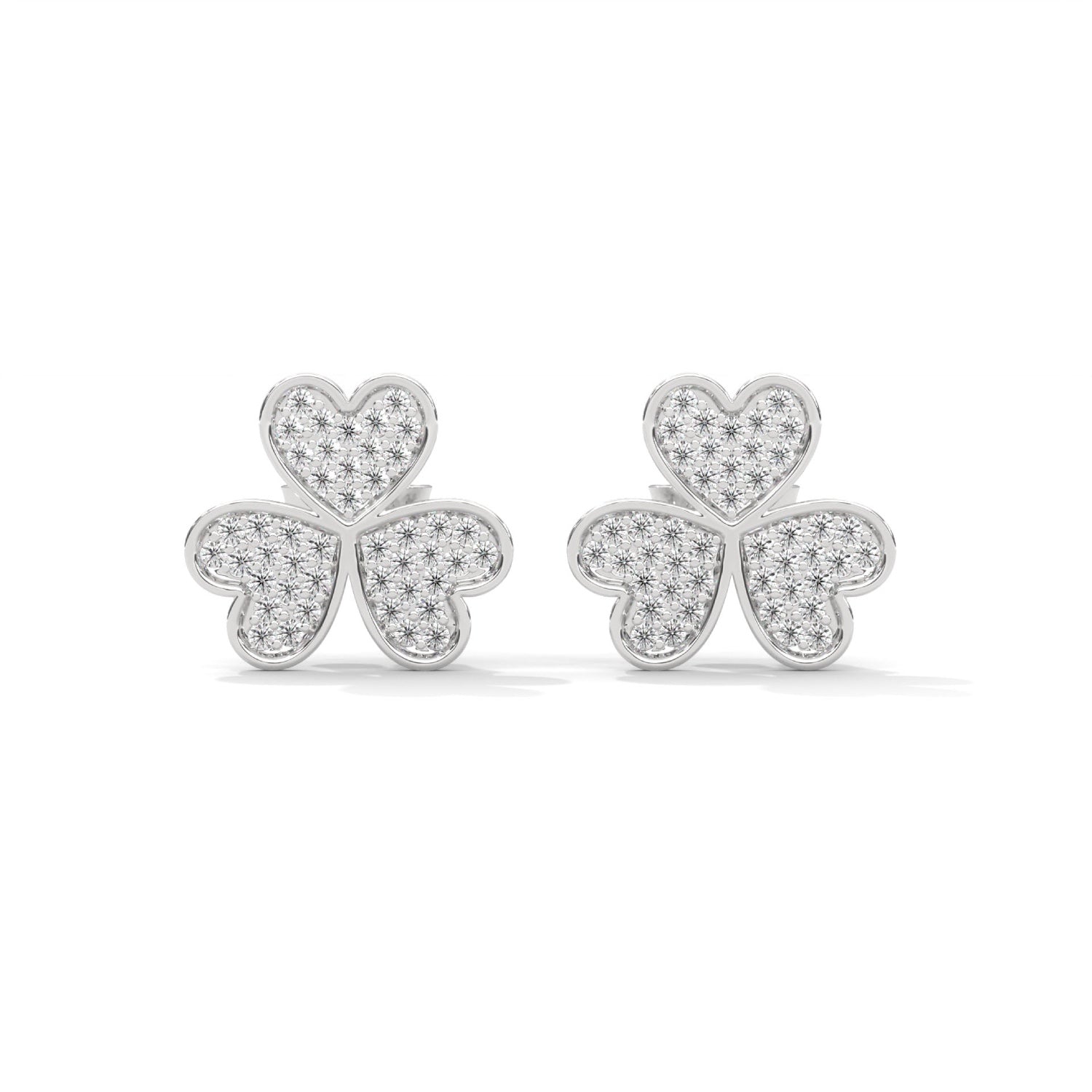 Lab-Grown Diamond Pavé Triple Heart Stud Earrings in White Gold