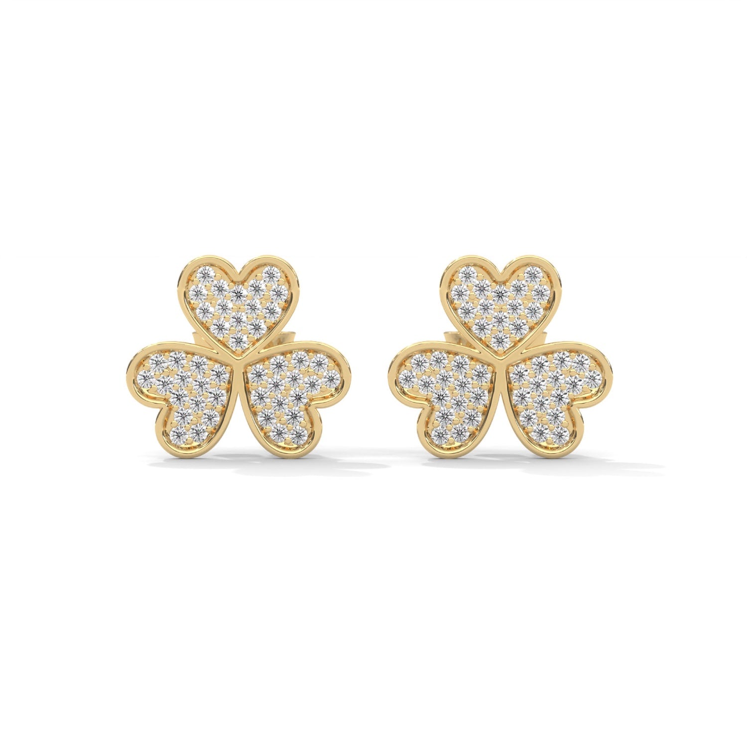 Lab-Grown Diamond Pavé Triple Heart Stud Earrings in Yellow Gold