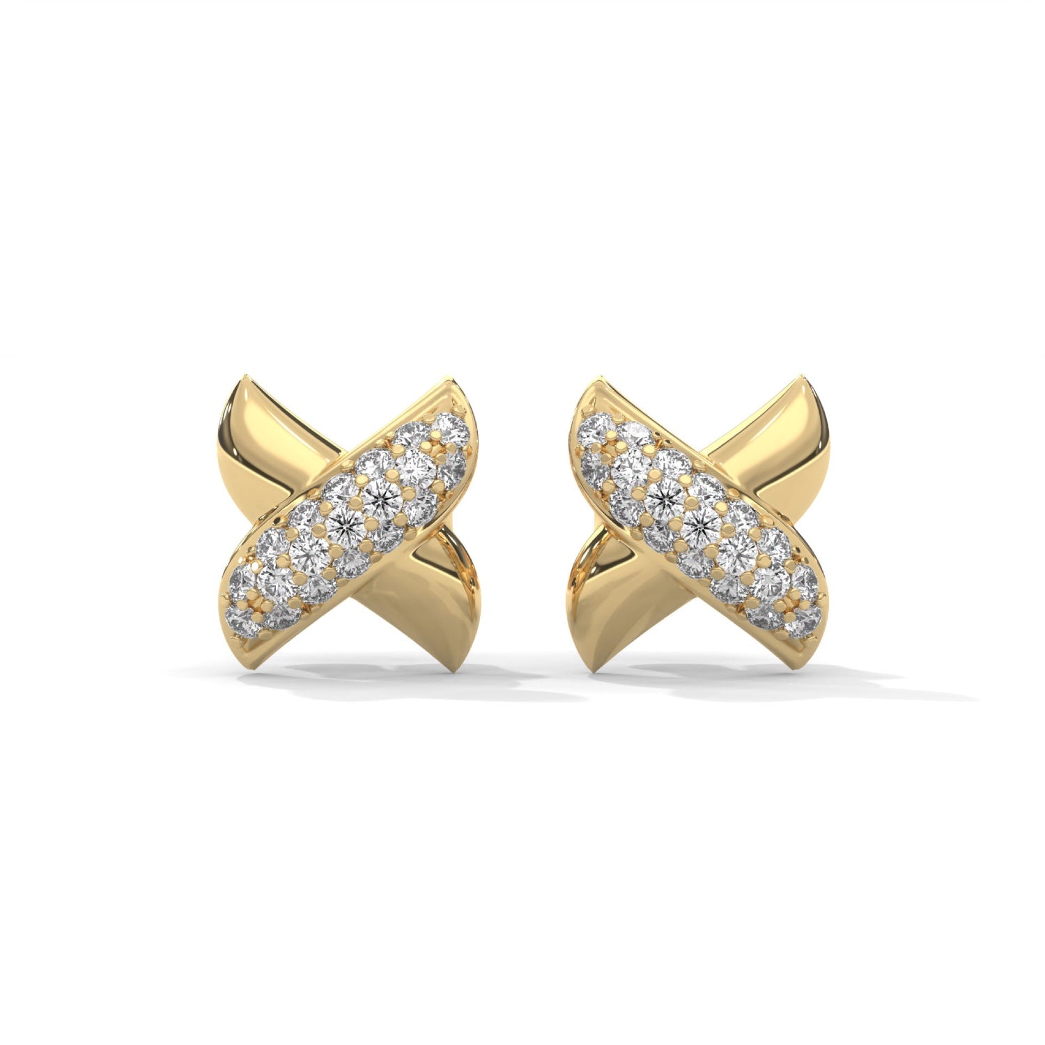Lab-Grown Diamond Pavé X Stud Earrings in Yellow Gold