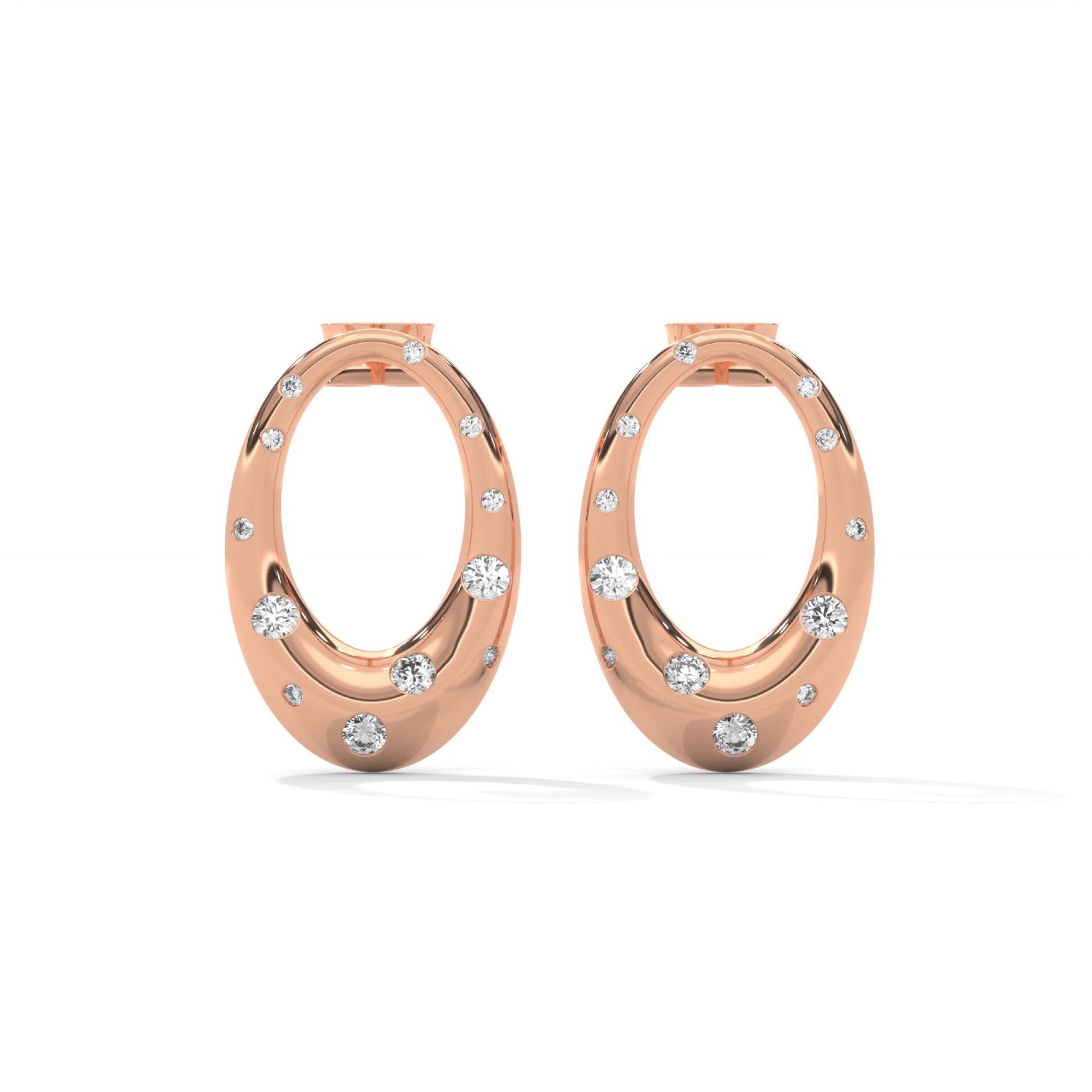 Lab-Grown Diamond Scattered Open Oval Drop Earrings in Rose Gold