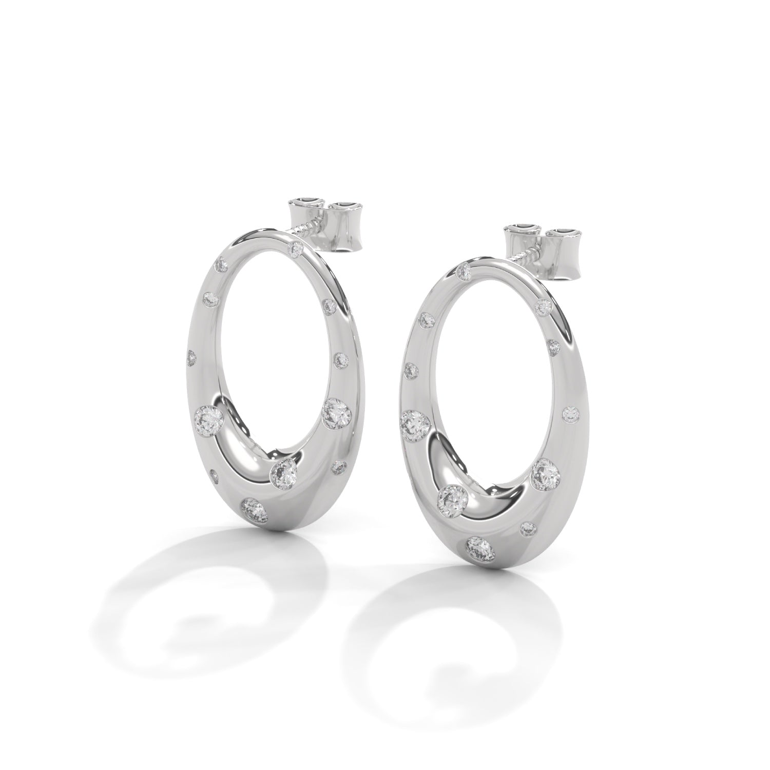 Lab-Grown Diamond Scattered Open Oval Drop Earrings in White Gold