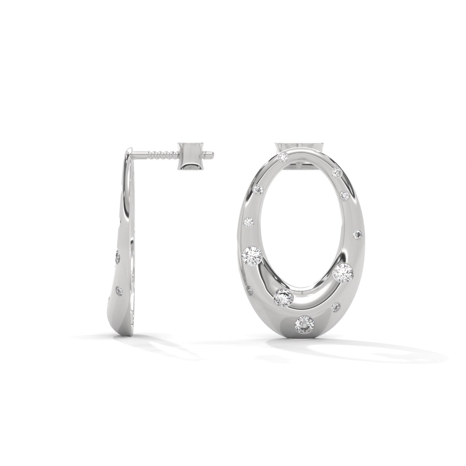 Lab-Grown Diamond Scattered Open Oval Drop Earrings in White Gold