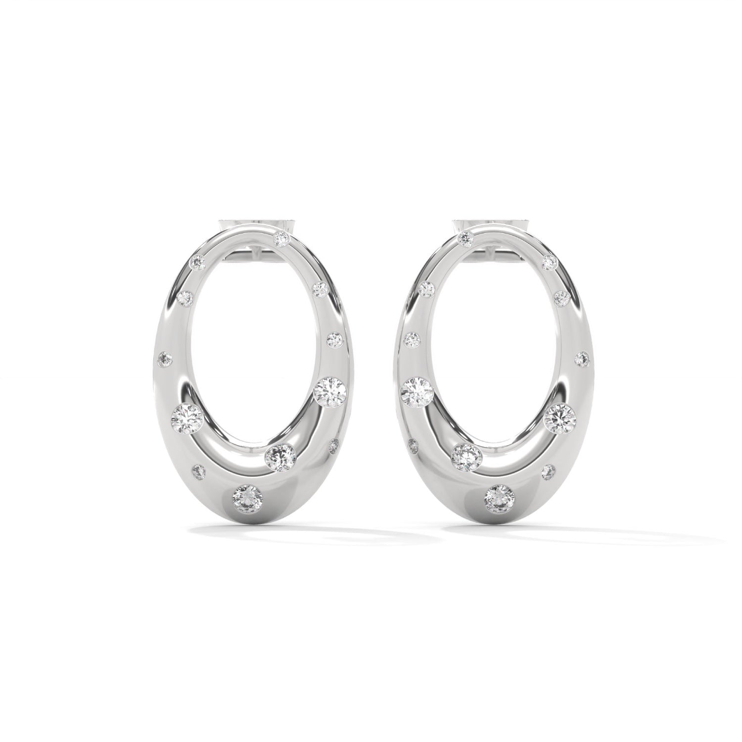 Lab-Grown Diamond Scattered Open Oval Drop Earrings in White Gold