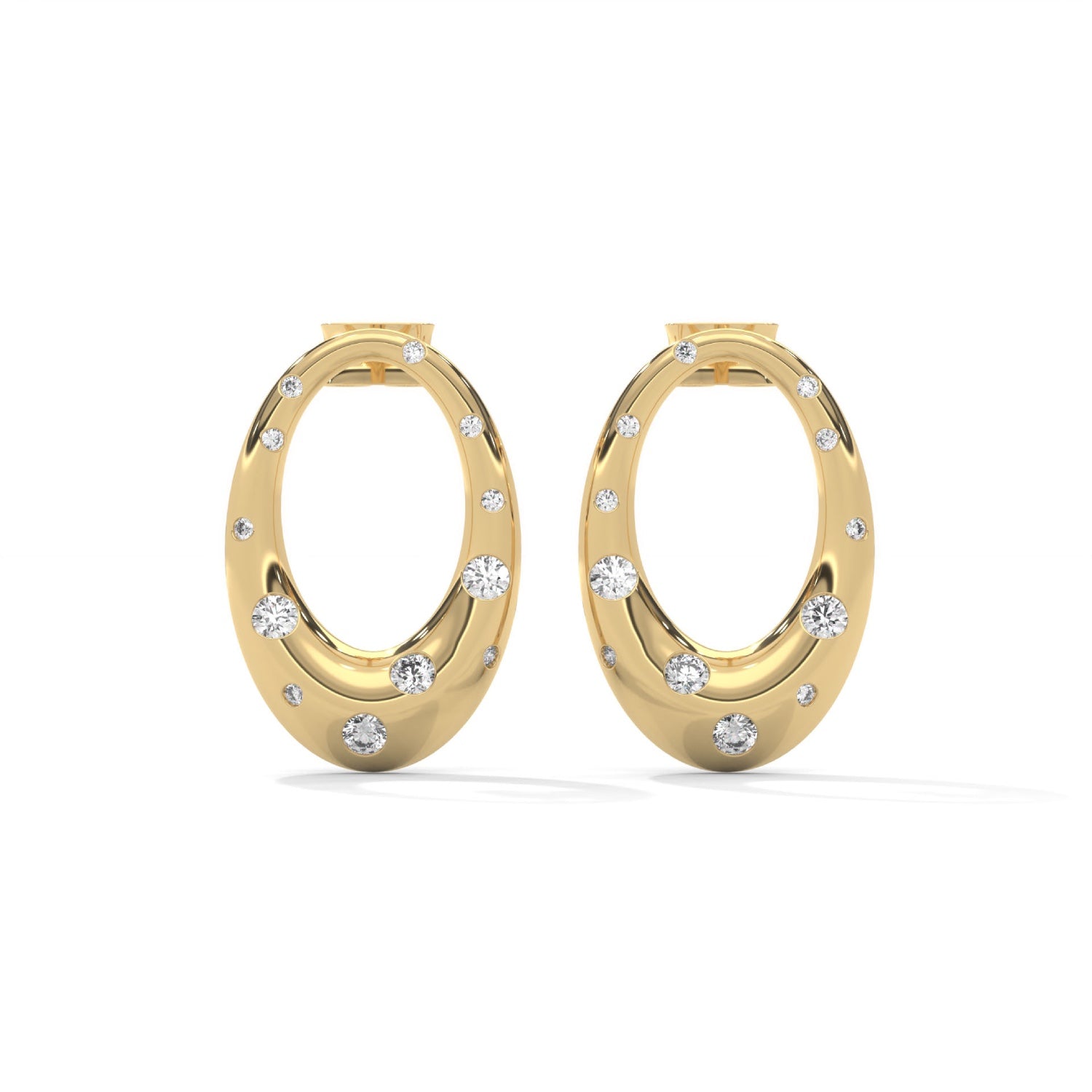 Lab-Grown Diamond Scattered Open Oval Drop Earrings in Yellow Gold