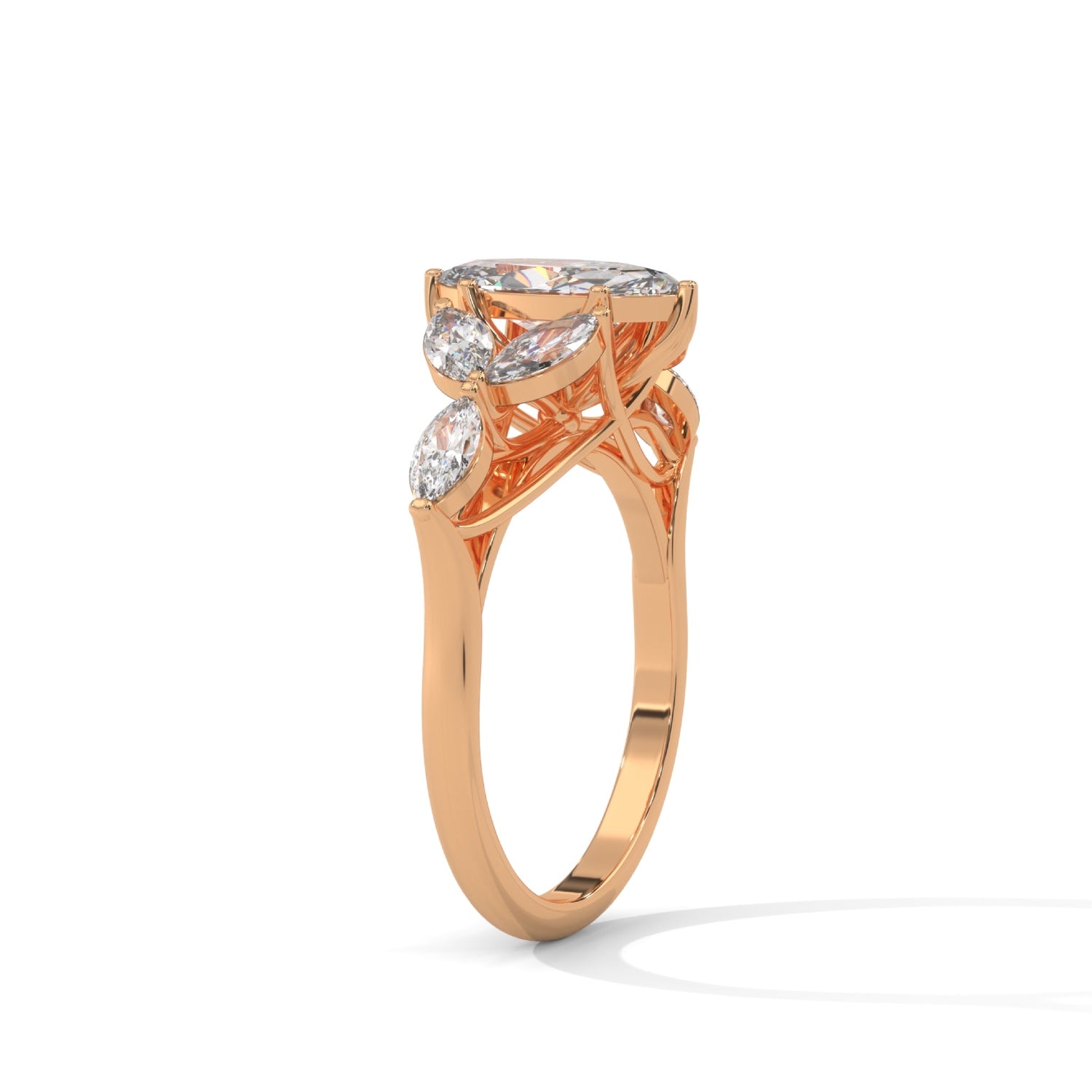 Marquise Cut Lab-Grown Diamond Floral Engagement Ring in Rose Gold