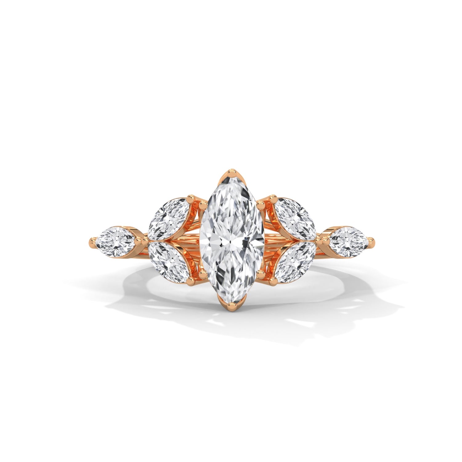 Marquise Cut Lab-Grown Diamond Floral Engagement Ring in Rose Gold