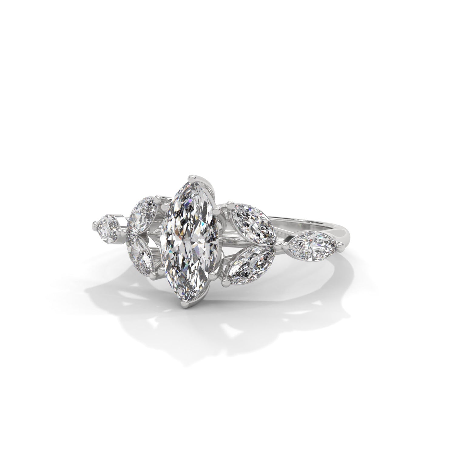 Marquise Cut Lab-Grown Diamond Floral Engagement Ring in White Gold