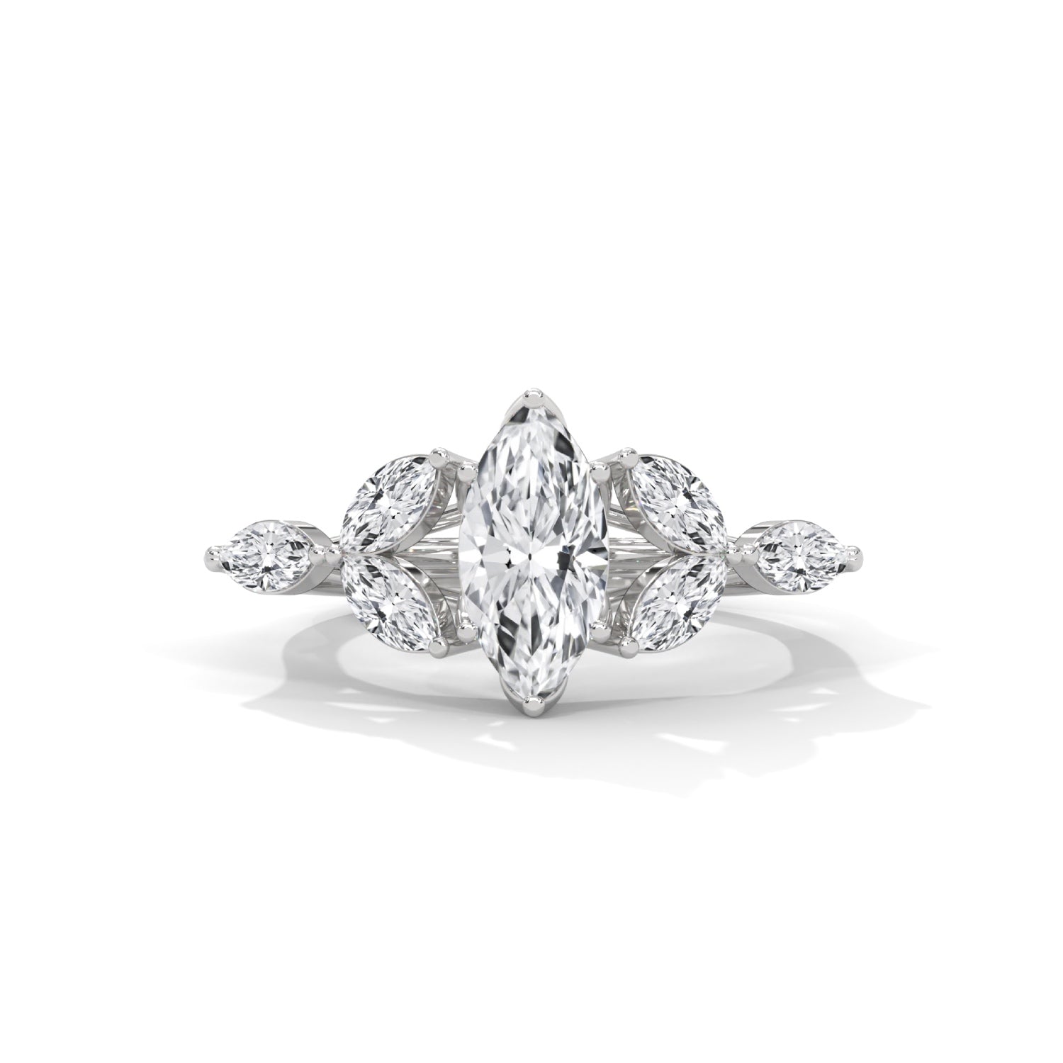 Marquise Cut Lab-Grown Diamond Floral Engagement Ring in White Gold