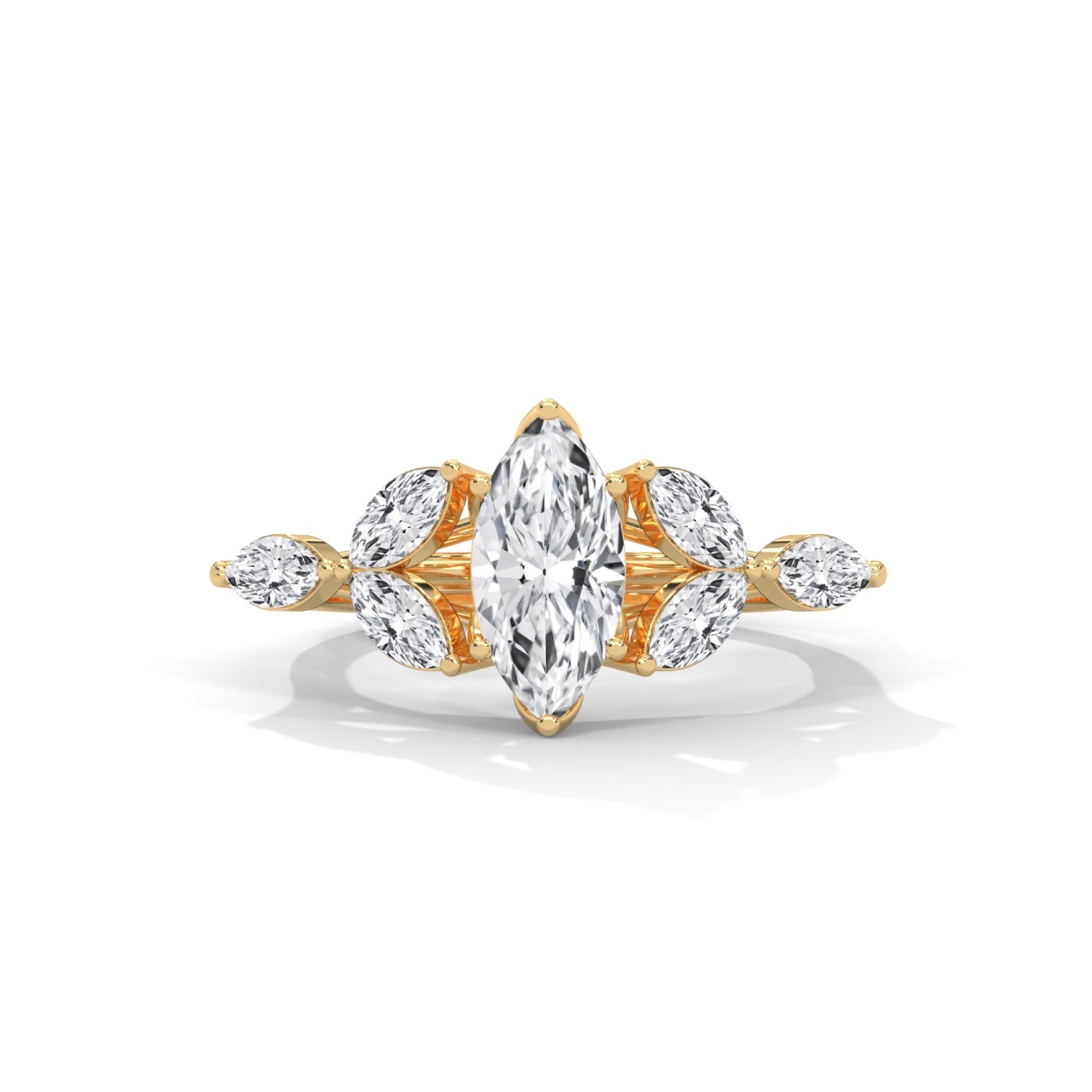 Marquise Cut Lab-Grown Diamond Floral Engagement Ring in Yellow Gold