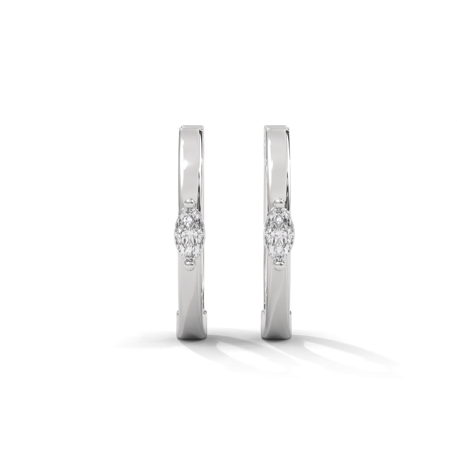 Marquise Cut Lab-Grown Diamond Huggie Hoop Earrings in White Gold