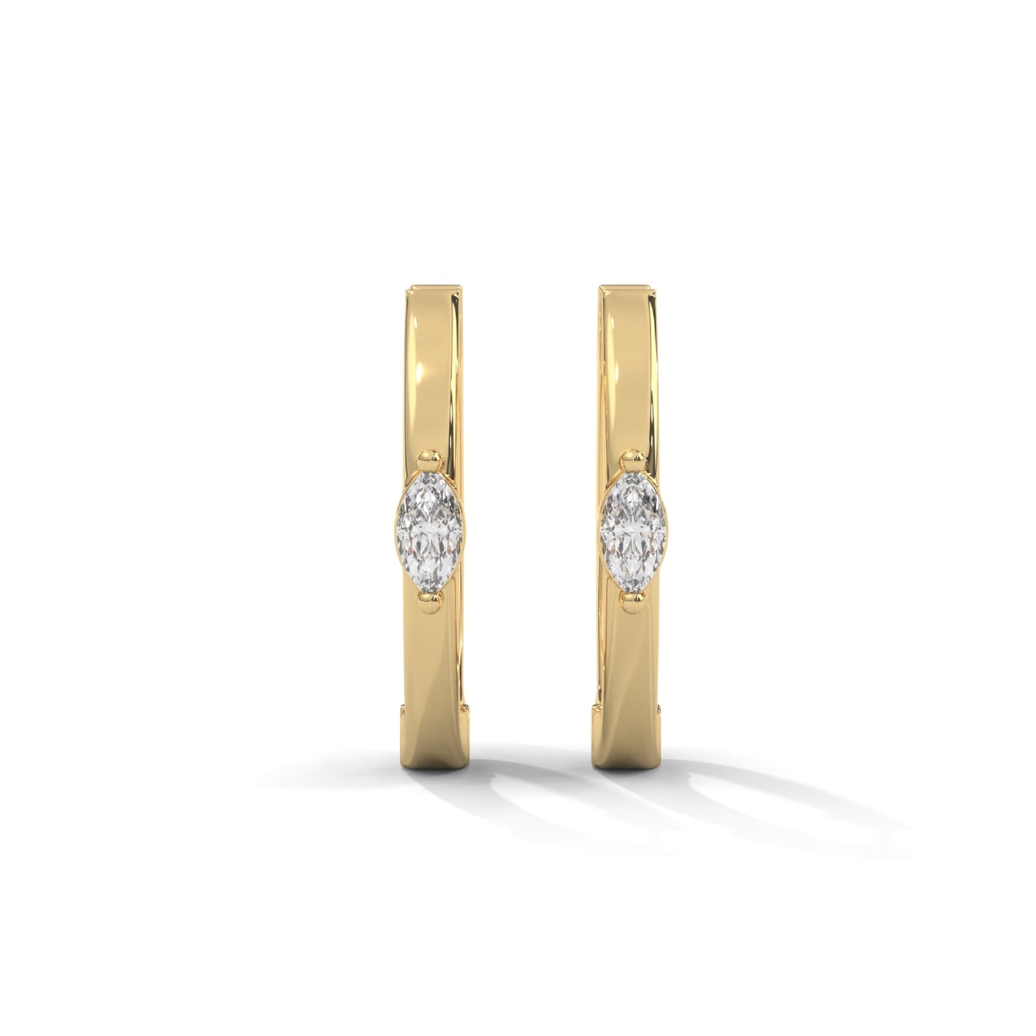 Marquise Cut Lab-Grown Diamond Huggie Hoop Earrings in Yellow Gold