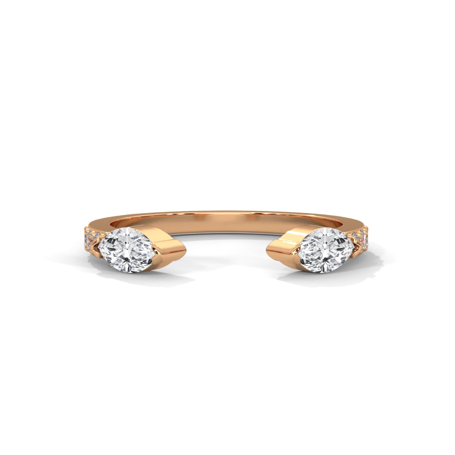 Marquise Cut Lab-Grown Diamond Open Band Pavé Wedding Ring in Rose Gold