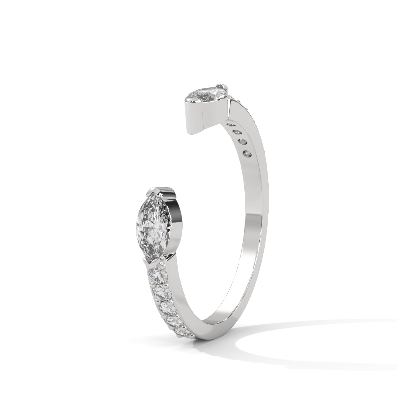 Marquise Cut Lab-Grown Diamond Open Band Pavé Wedding Ring in White Gold