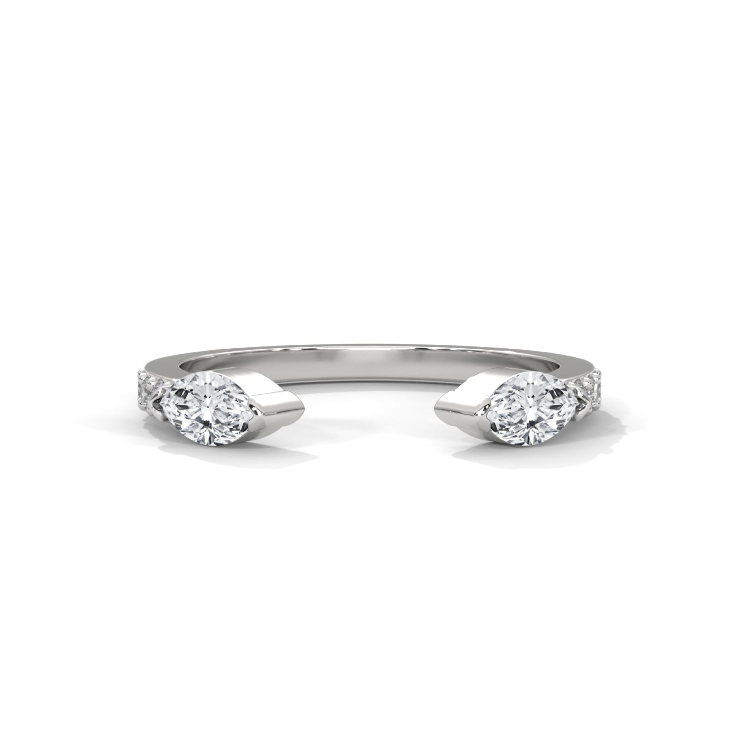 Marquise Cut Lab-Grown Diamond Open Band Pavé Wedding Ring in White Gold