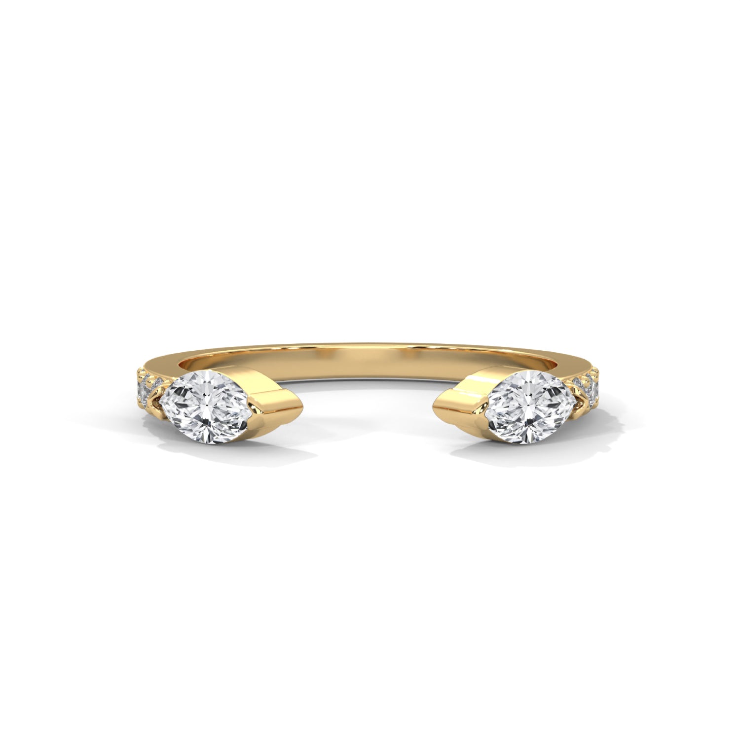 Marquise Cut Lab-Grown Diamond Open Band Pavé Wedding Ring in Yellow Gold