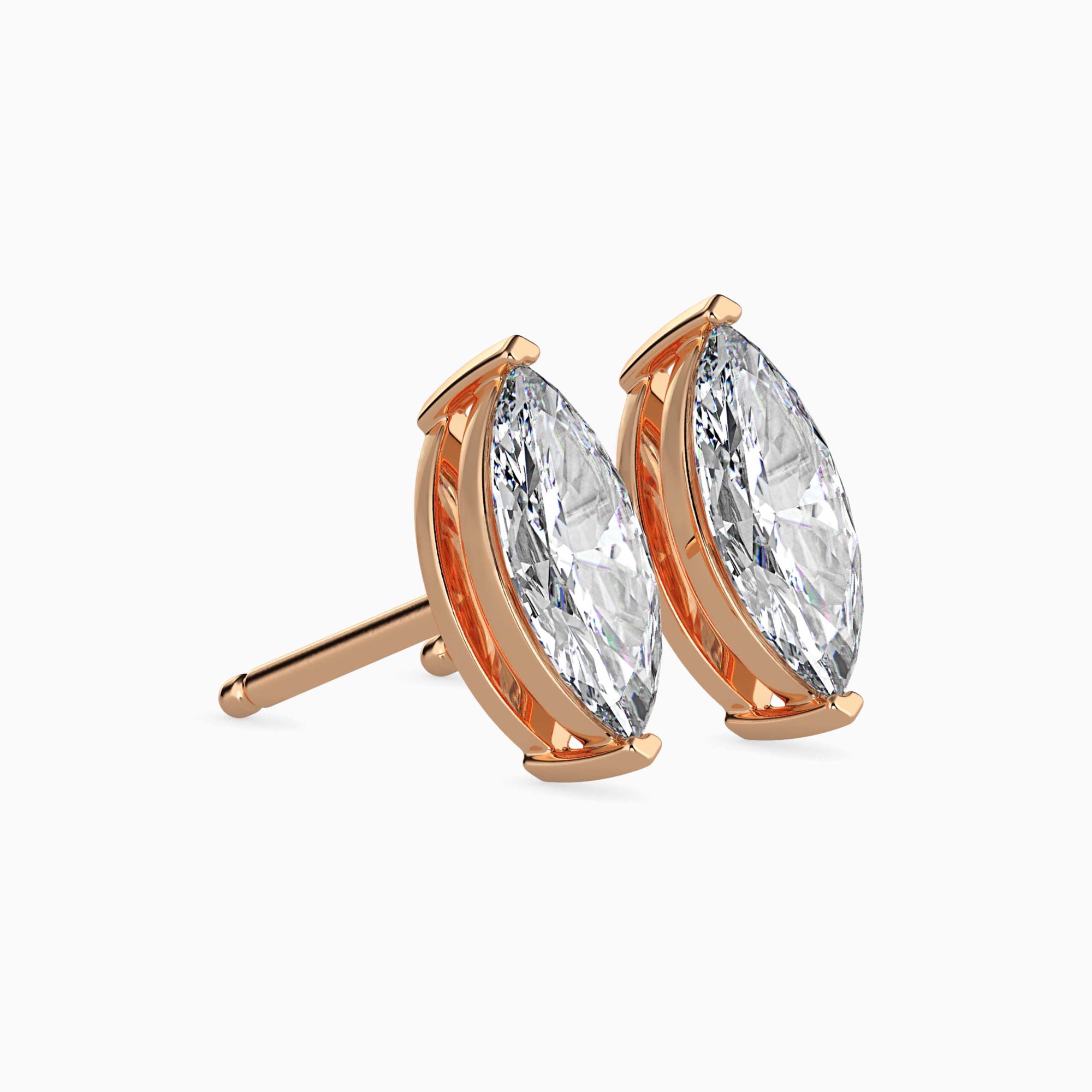 Marquise Cut Lab-Grown Diamond Basket Stud Earrings in Rose Gold