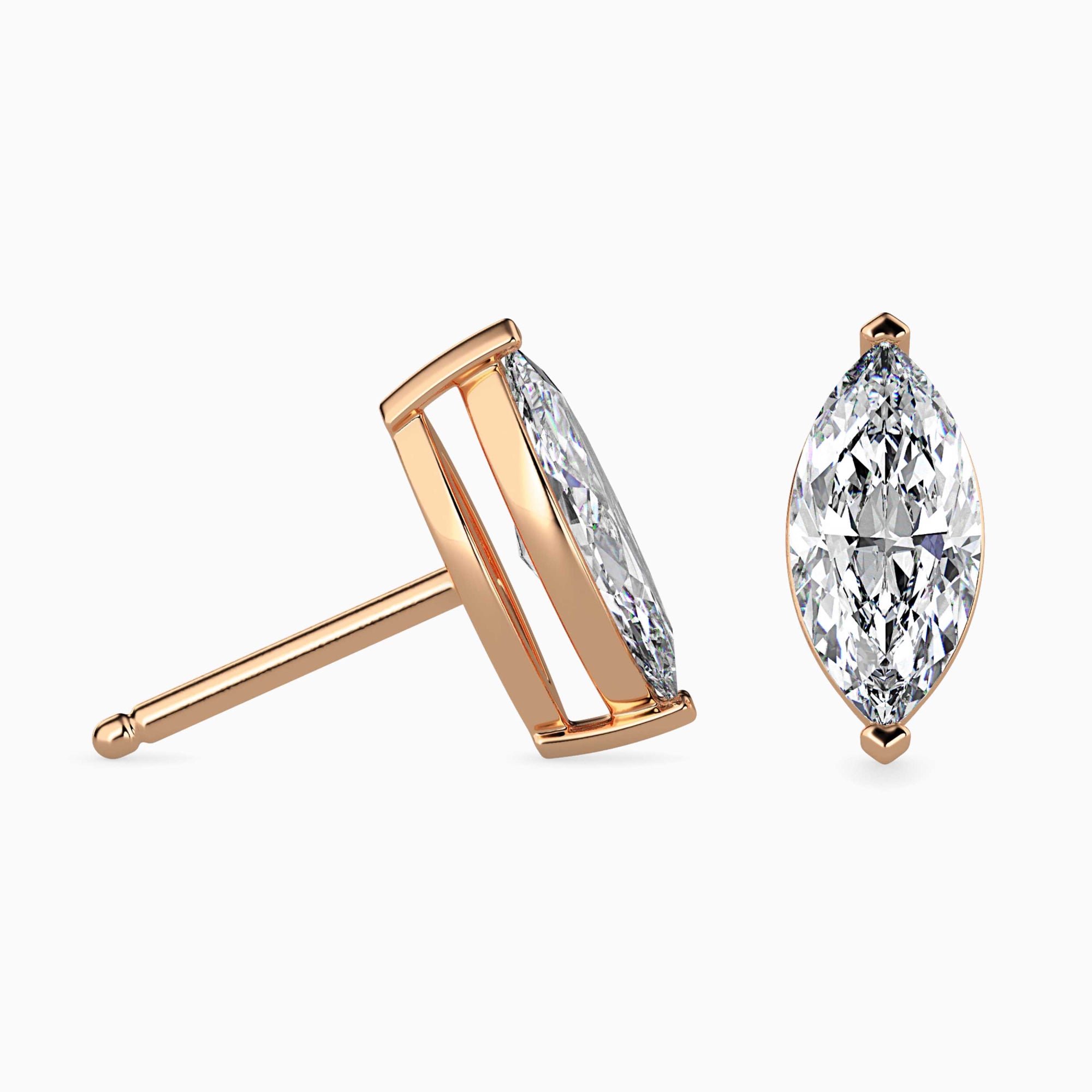 Marquise Cut Lab-Grown Diamond Basket Stud Earrings in Rose Gold