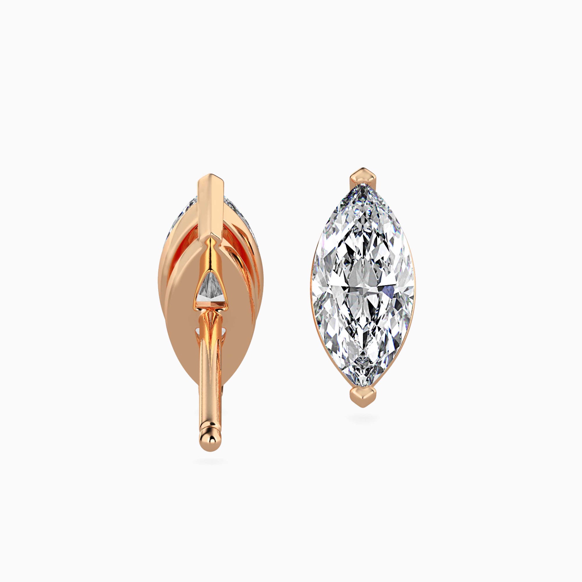 Marquise Cut Lab-Grown Diamond Basket Stud Earrings in Rose Gold