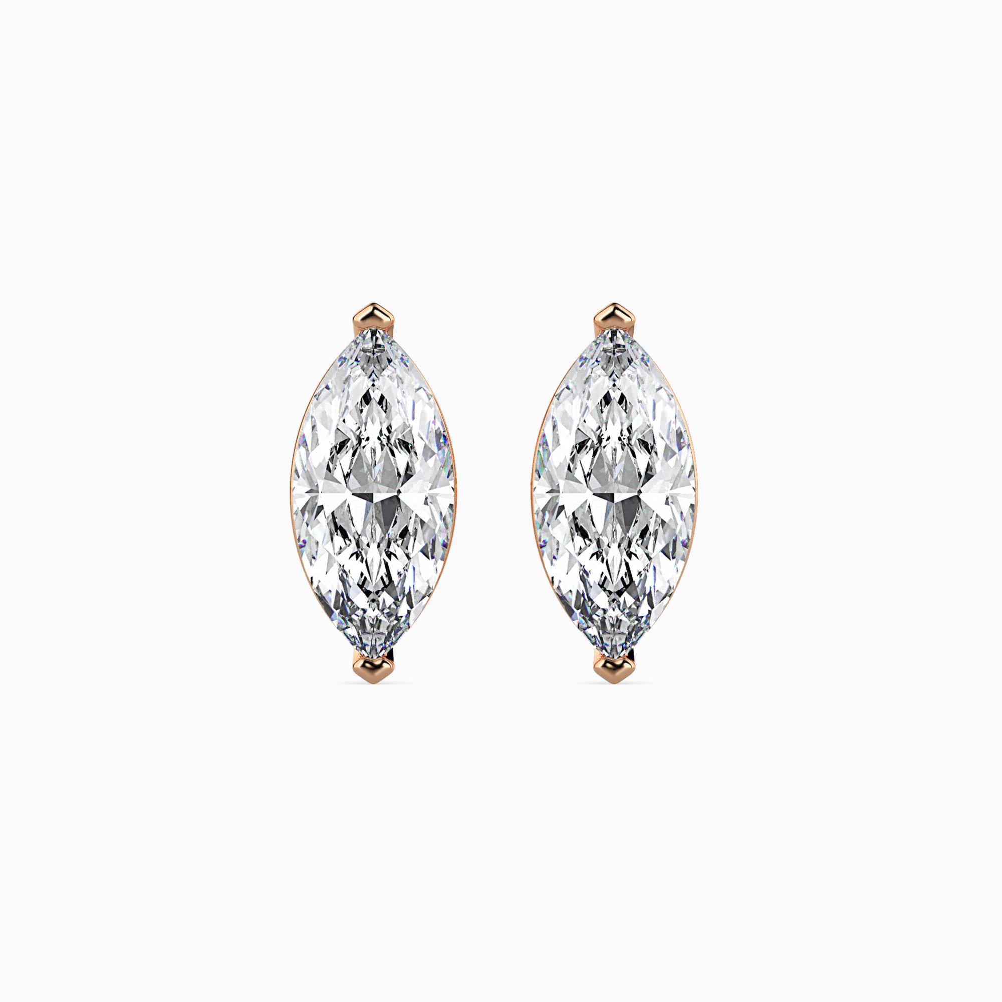 Marquise Cut Lab-Grown Diamond Basket Stud Earrings in Rose Gold