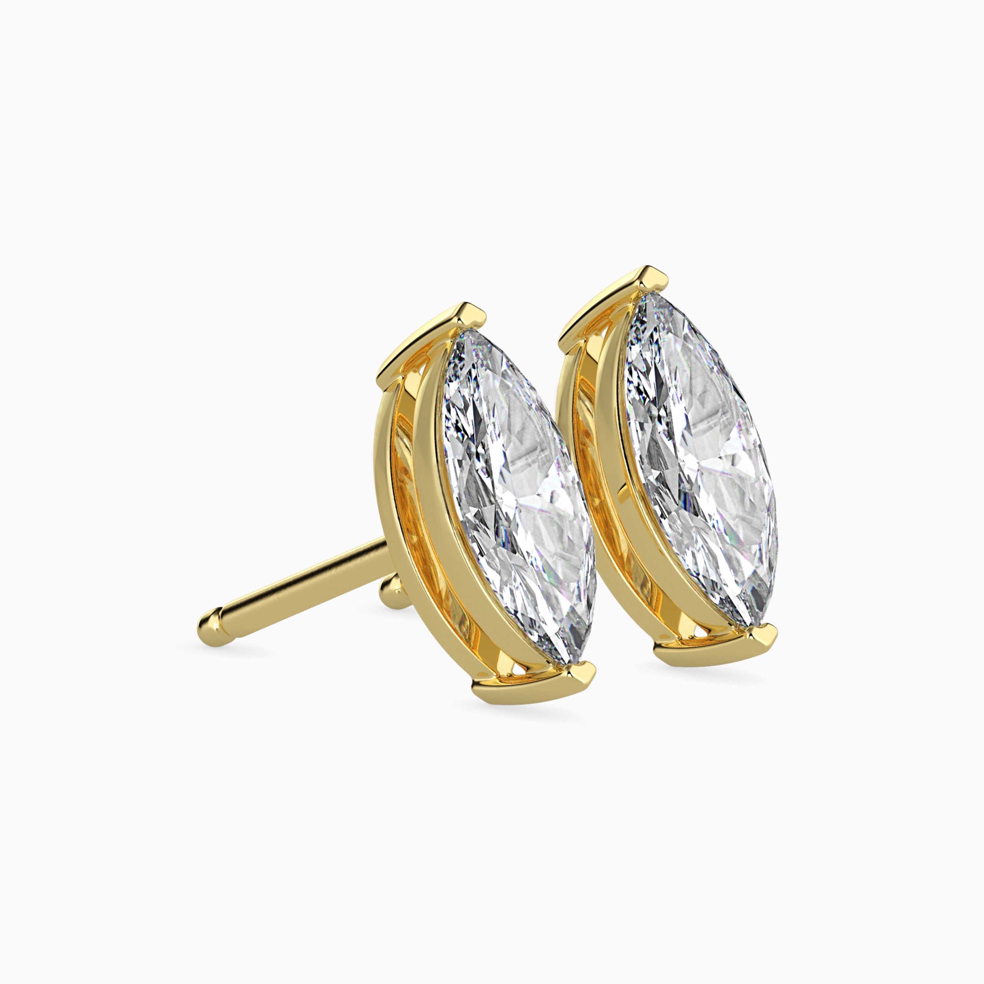Marquise Cut Lab-Grown Diamond Basket Stud Earrings in Yellow Gold