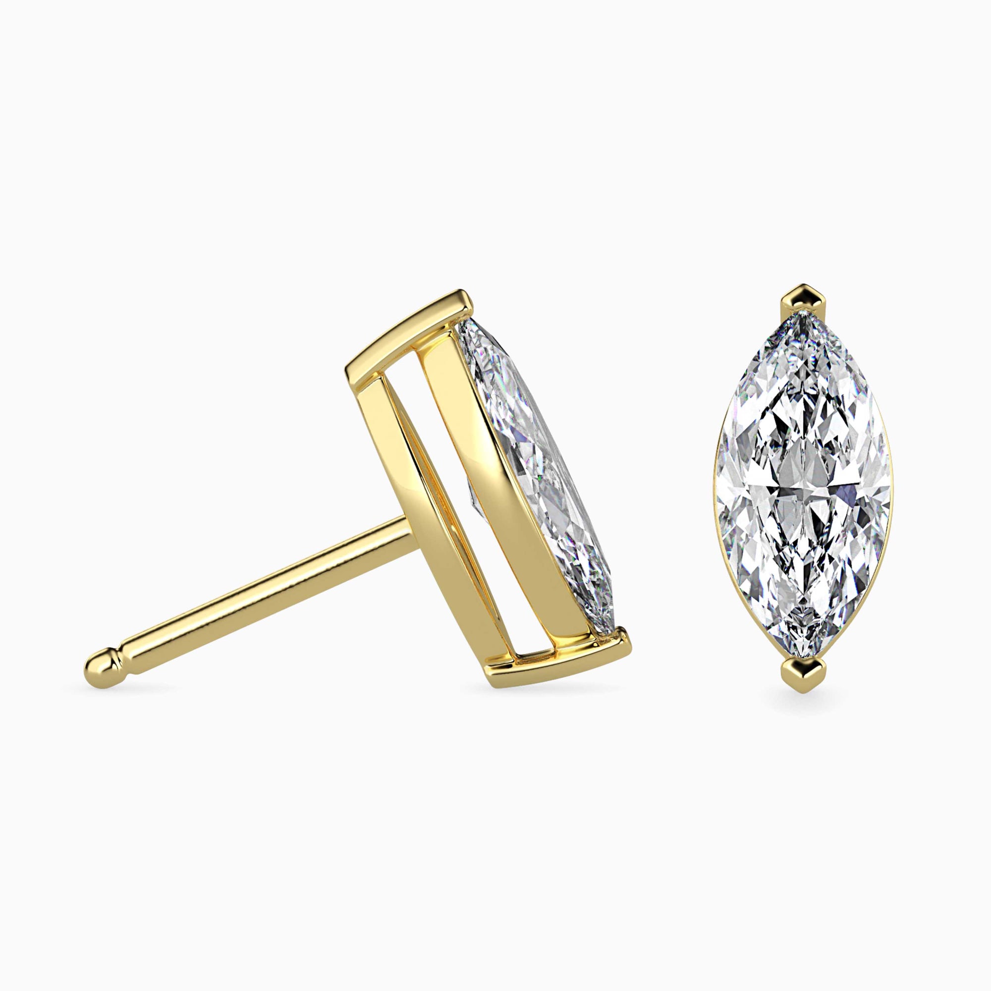 Marquise Cut Lab-Grown Diamond Basket Stud Earrings in Yellow Gold