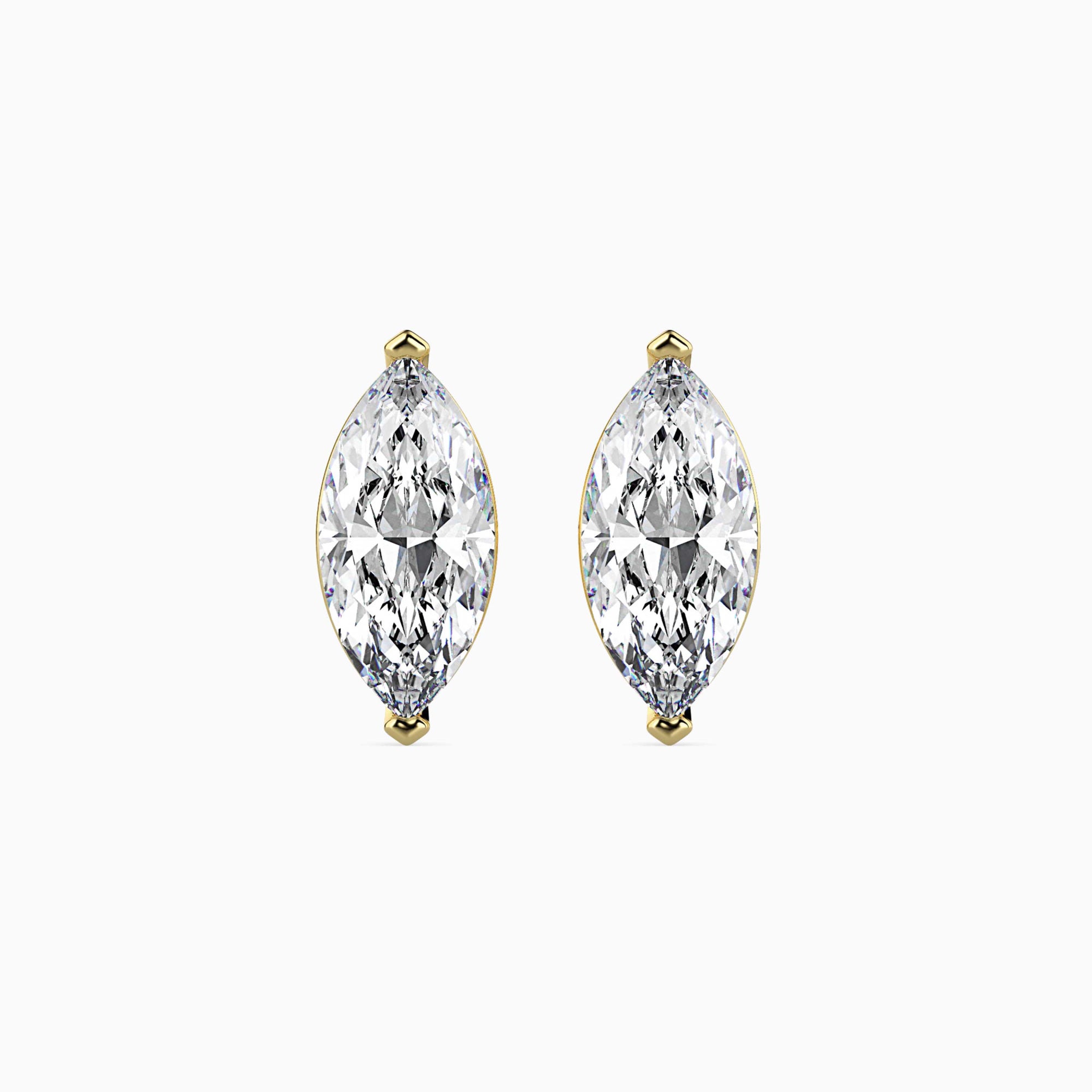 Marquise Cut Lab-Grown Diamond Basket Stud Earrings in Yellow Gold