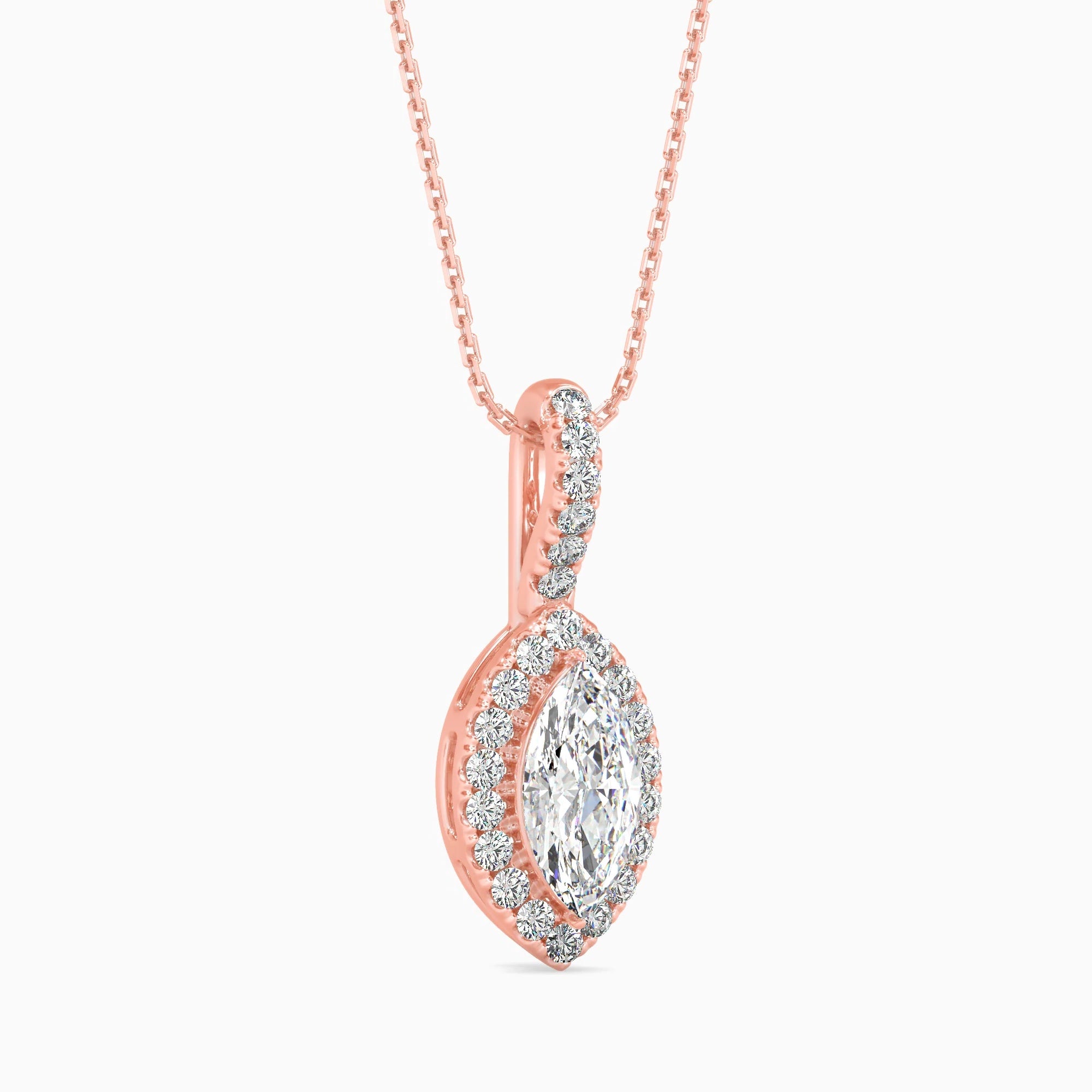 Marquise Cut Lab-Grown Diamond Halo Pendant in Rose Gold