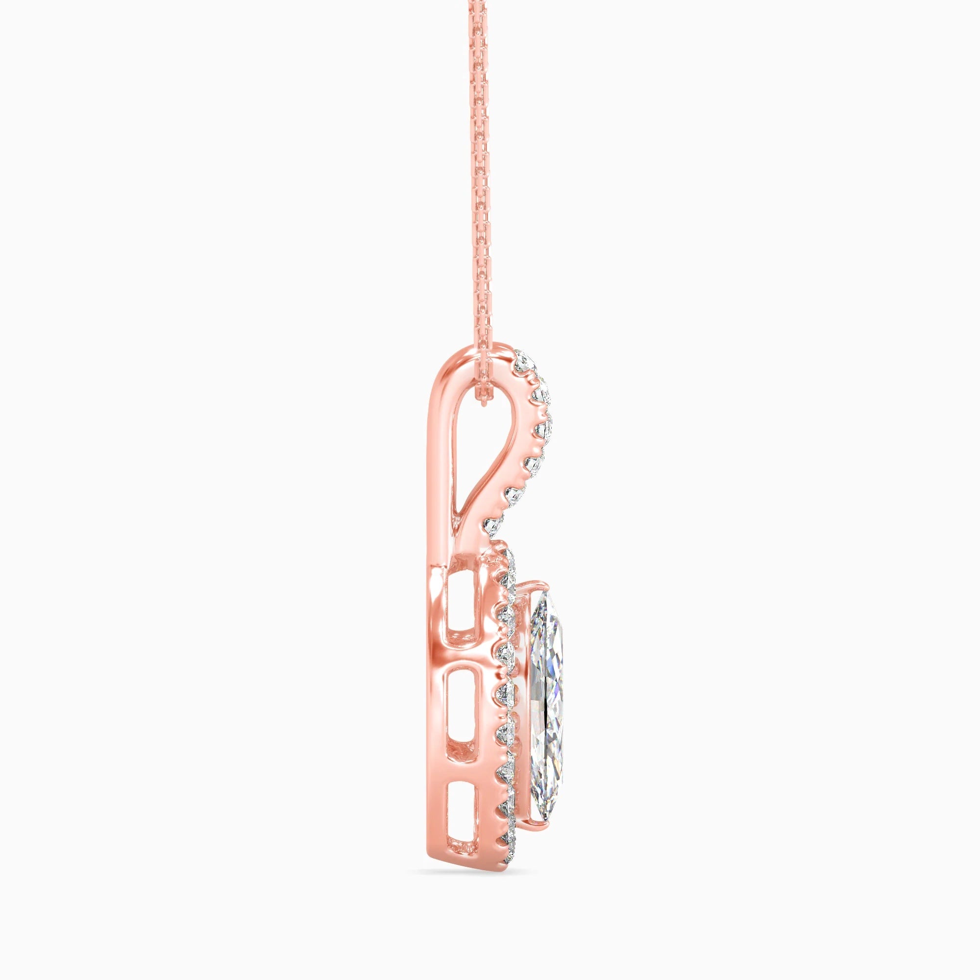Marquise Cut Lab-Grown Diamond Halo Pendant in Rose Gold