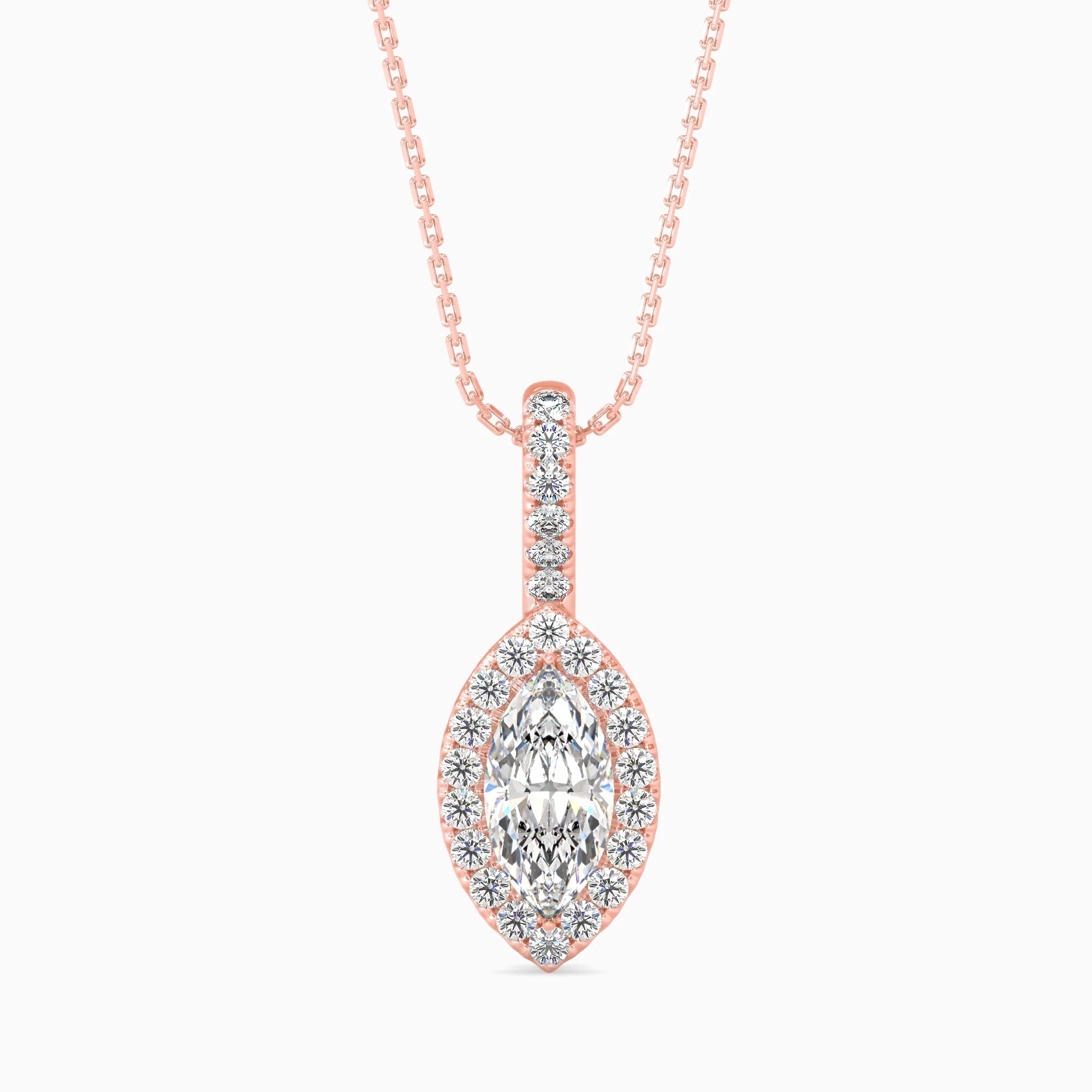Marquise Cut Lab-Grown Diamond Halo Pendant in Rose Gold