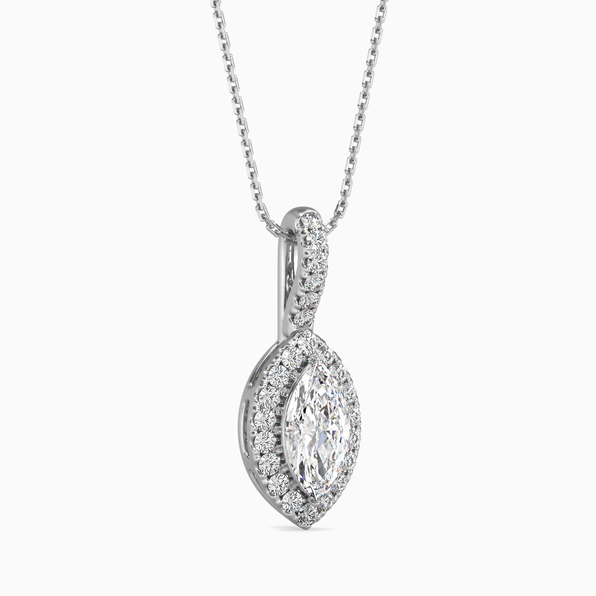 Marquise Cut Lab-Grown Diamond Halo Pendant in White Gold
