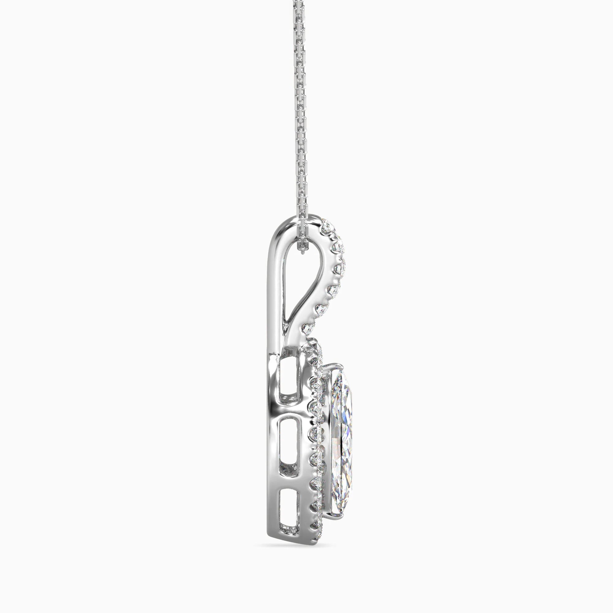 Marquise Cut Lab-Grown Diamond Halo Pendant in White Gold
