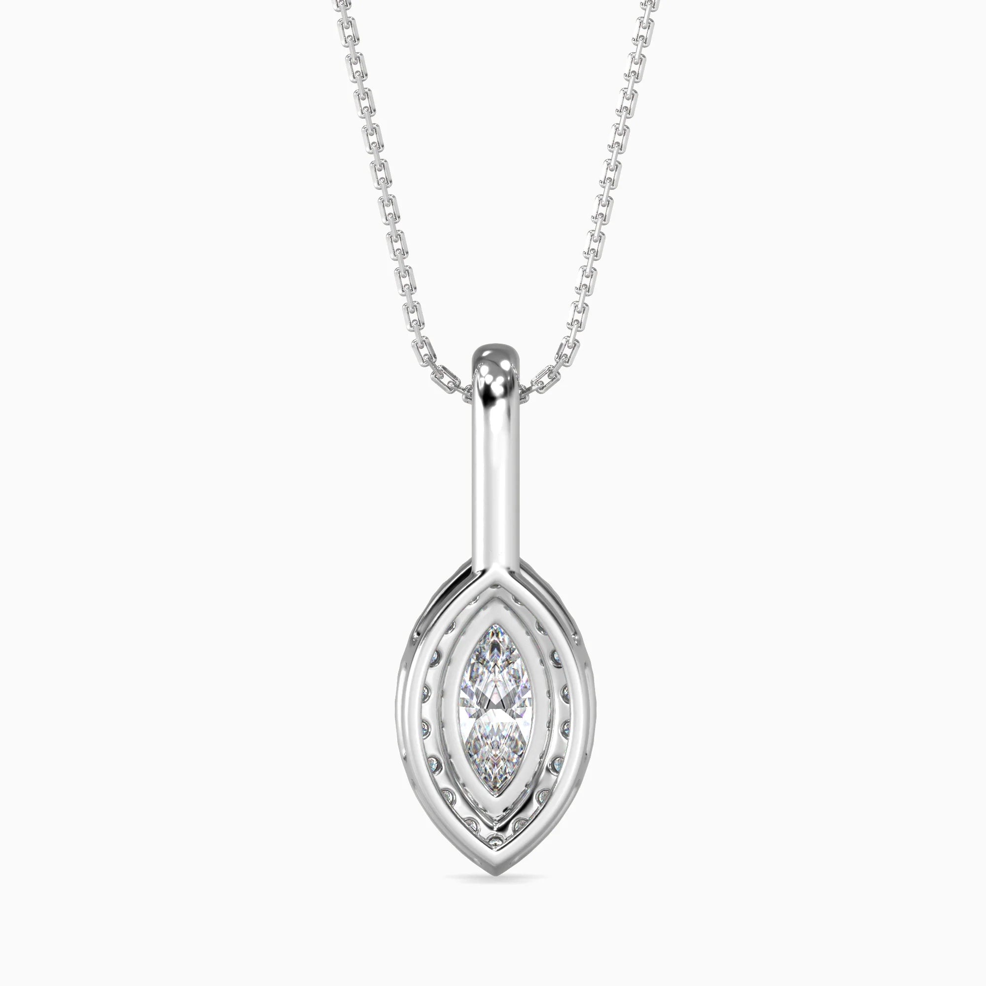 Marquise Cut Lab-Grown Diamond Halo Pendant in White Gold