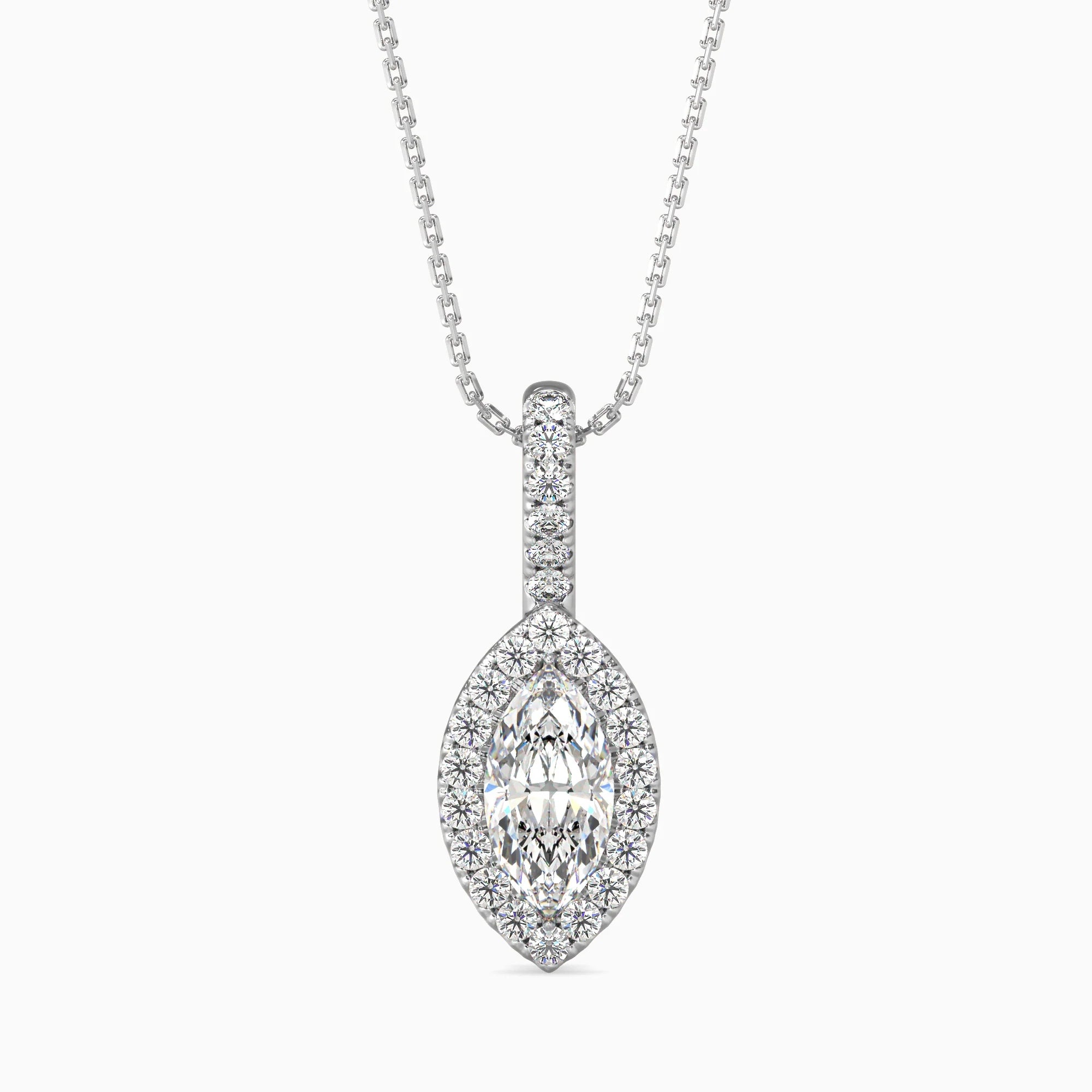 Marquise Cut Lab-Grown Diamond Halo Pendant in White Gold