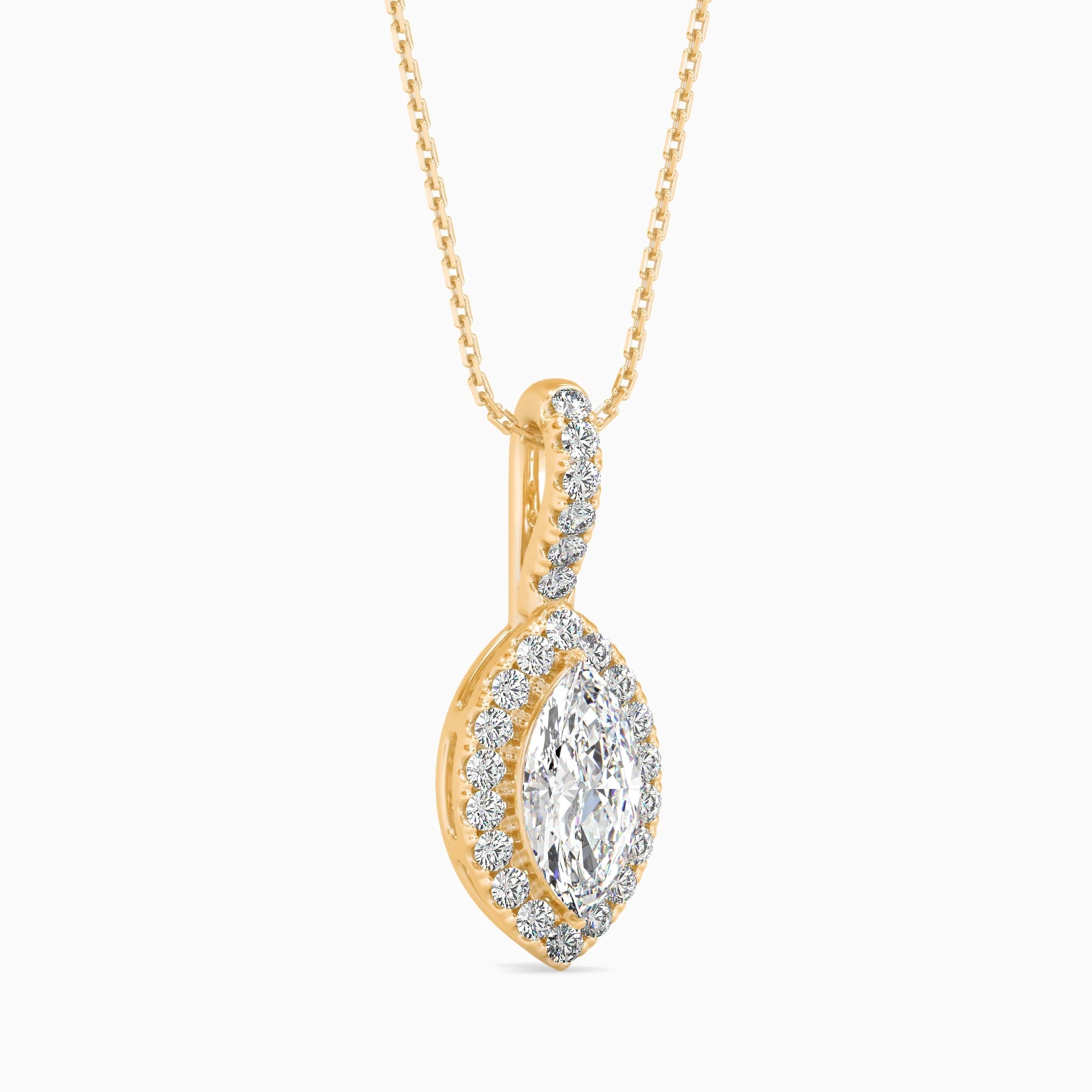 Marquise Cut Lab-Grown Diamond Halo Pendant in Yellow Gold