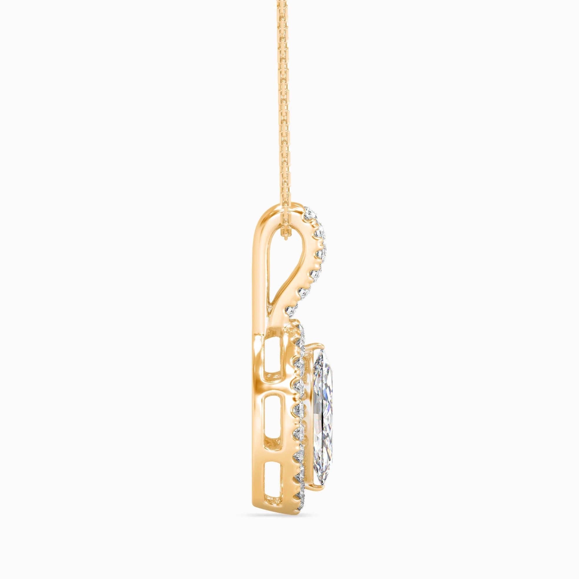 Marquise Cut Lab-Grown Diamond Halo Pendant in Yellow Gold
