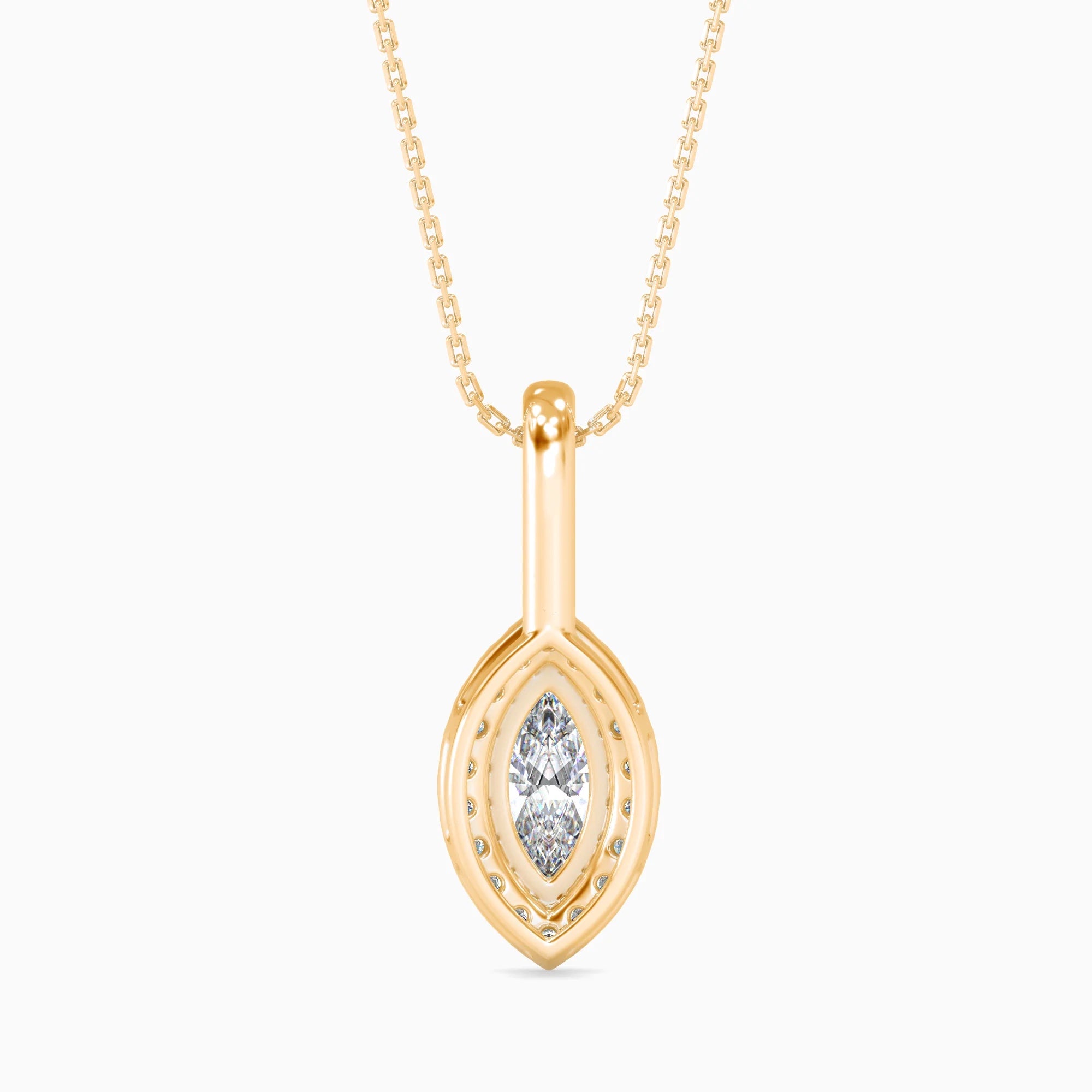 Marquise Cut Lab-Grown Diamond Halo Pendant in Yellow Gold