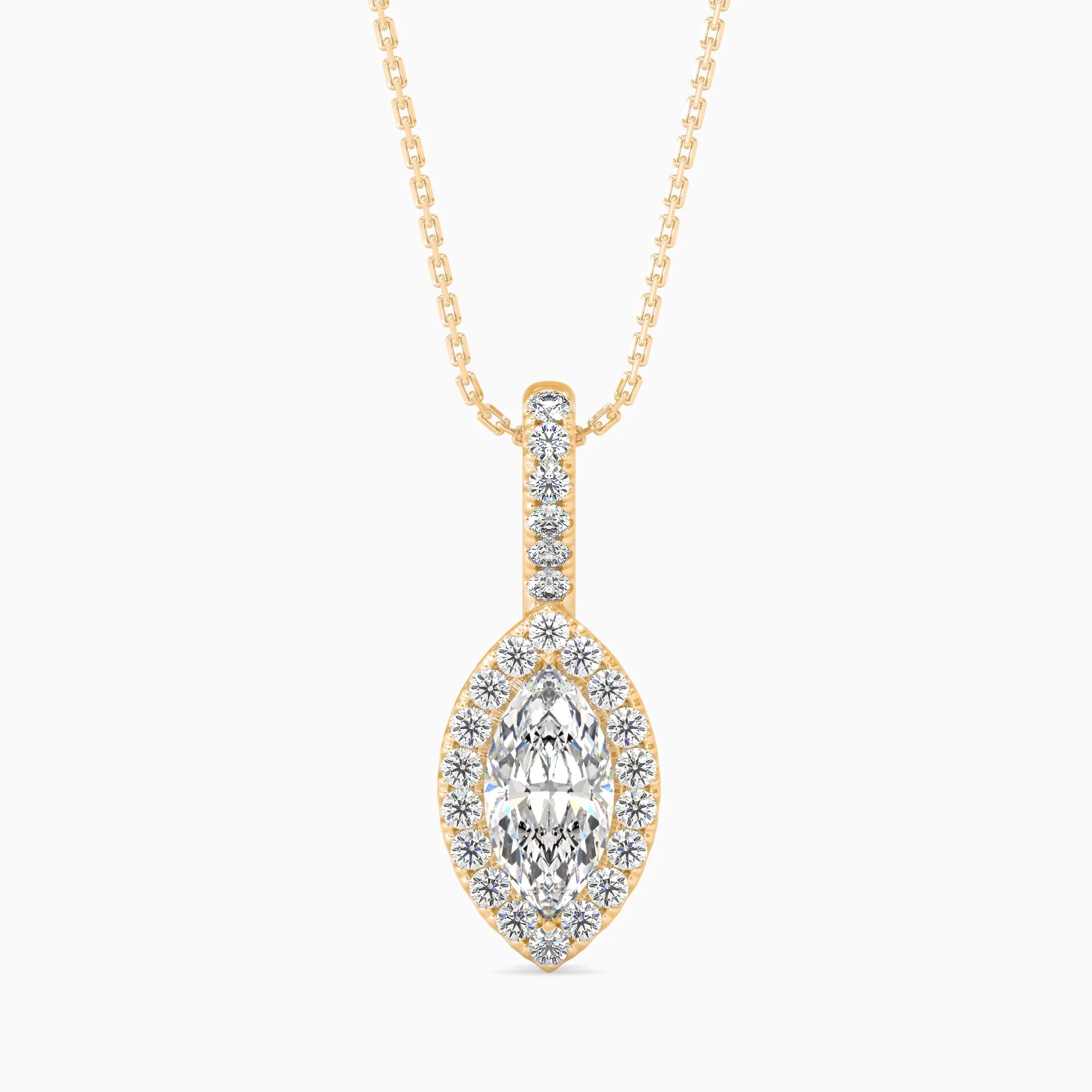 Marquise Cut Lab-Grown Diamond Halo Pendant in Yellow Gold